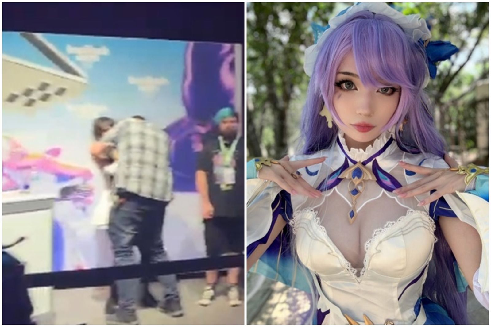 美國知名實況主Emiru在TwitchCon活動上,遭陌生男子襲擊、熊抱,甚至還意圖強吻。(翻攝自Emiru X)