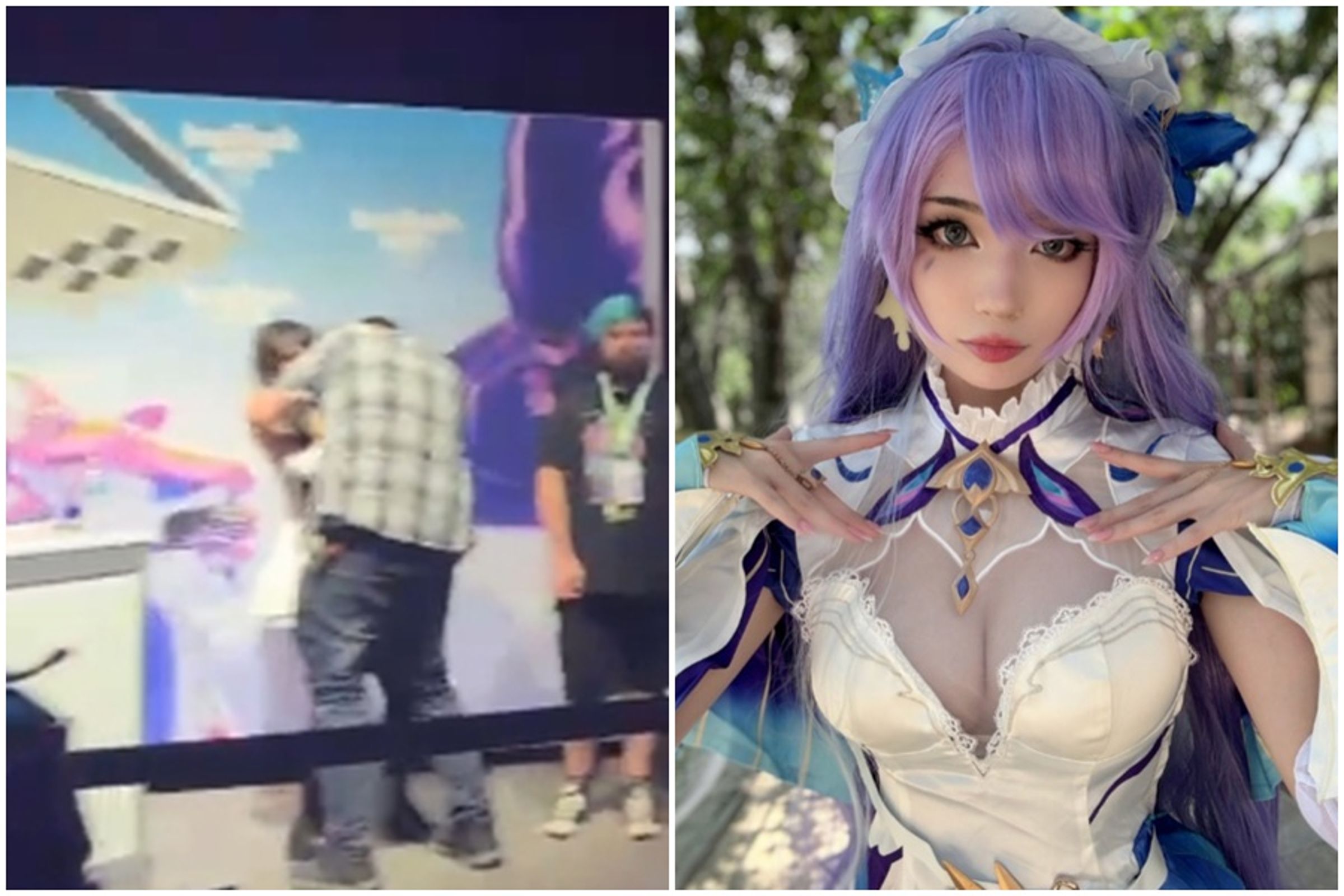 美國知名實況主Emiru在TwitchCon活動上,遭陌生男子襲擊、熊抱,甚至還意圖強吻。(翻攝自Emiru X)