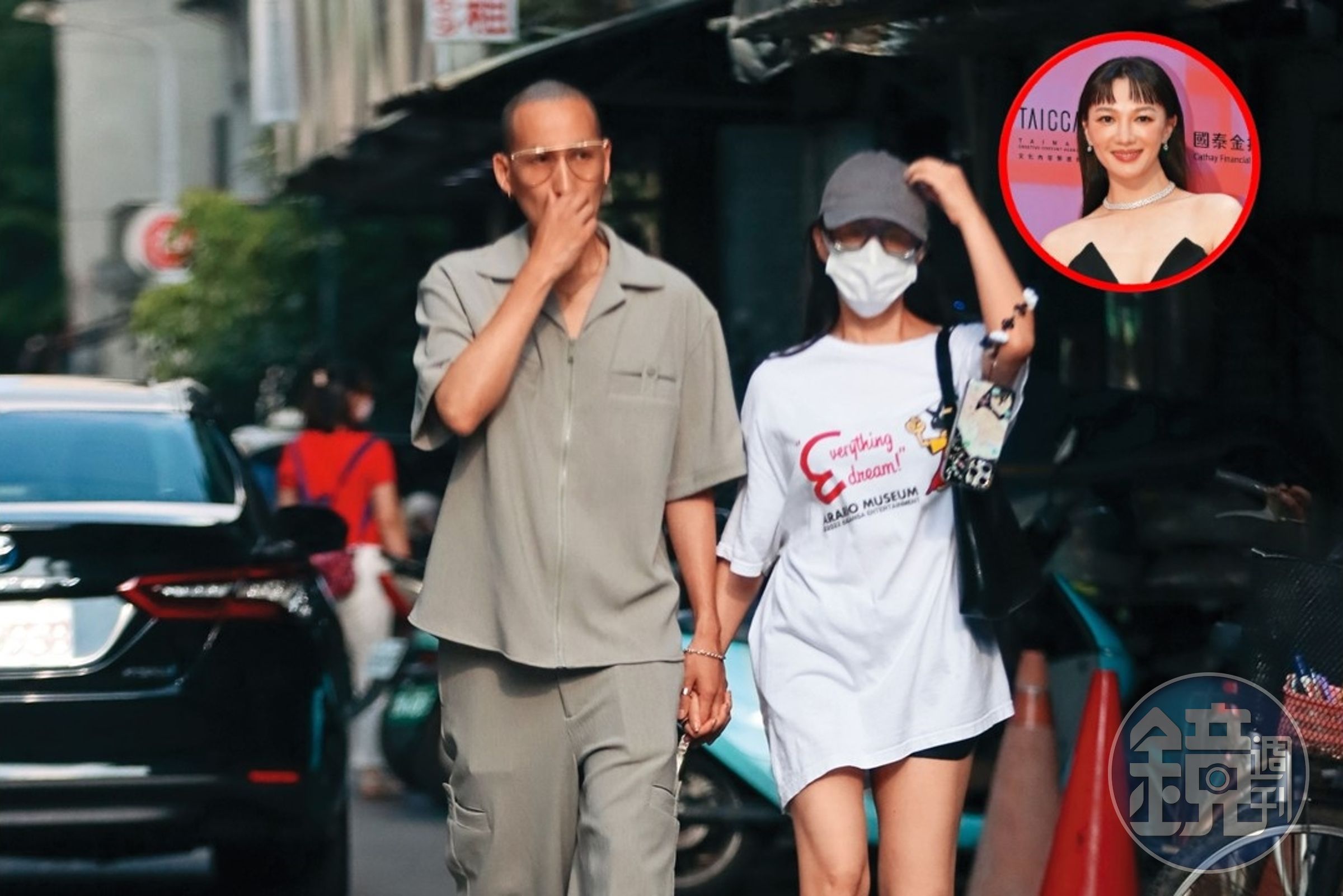 8/25，16：15，熱戀中的李杏（右）與劉珞亦（左）從李家走出而且狀態親暱；本刊連續拍到劉珞亦結束一天行程後回李杏家。