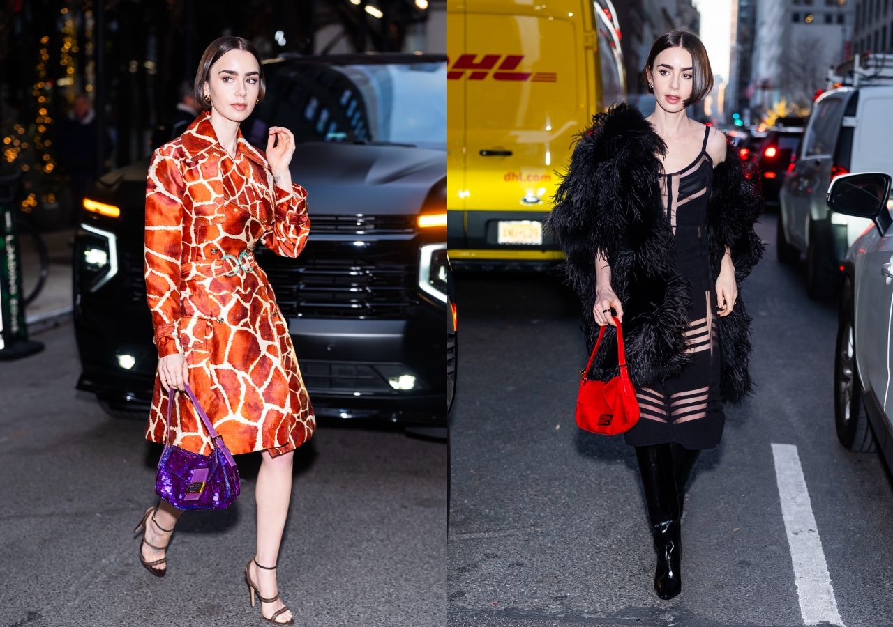 Lily Collins多次在《艾蜜莉在巴黎》劇中帶著經典Baguette包款。（FENDI提供）