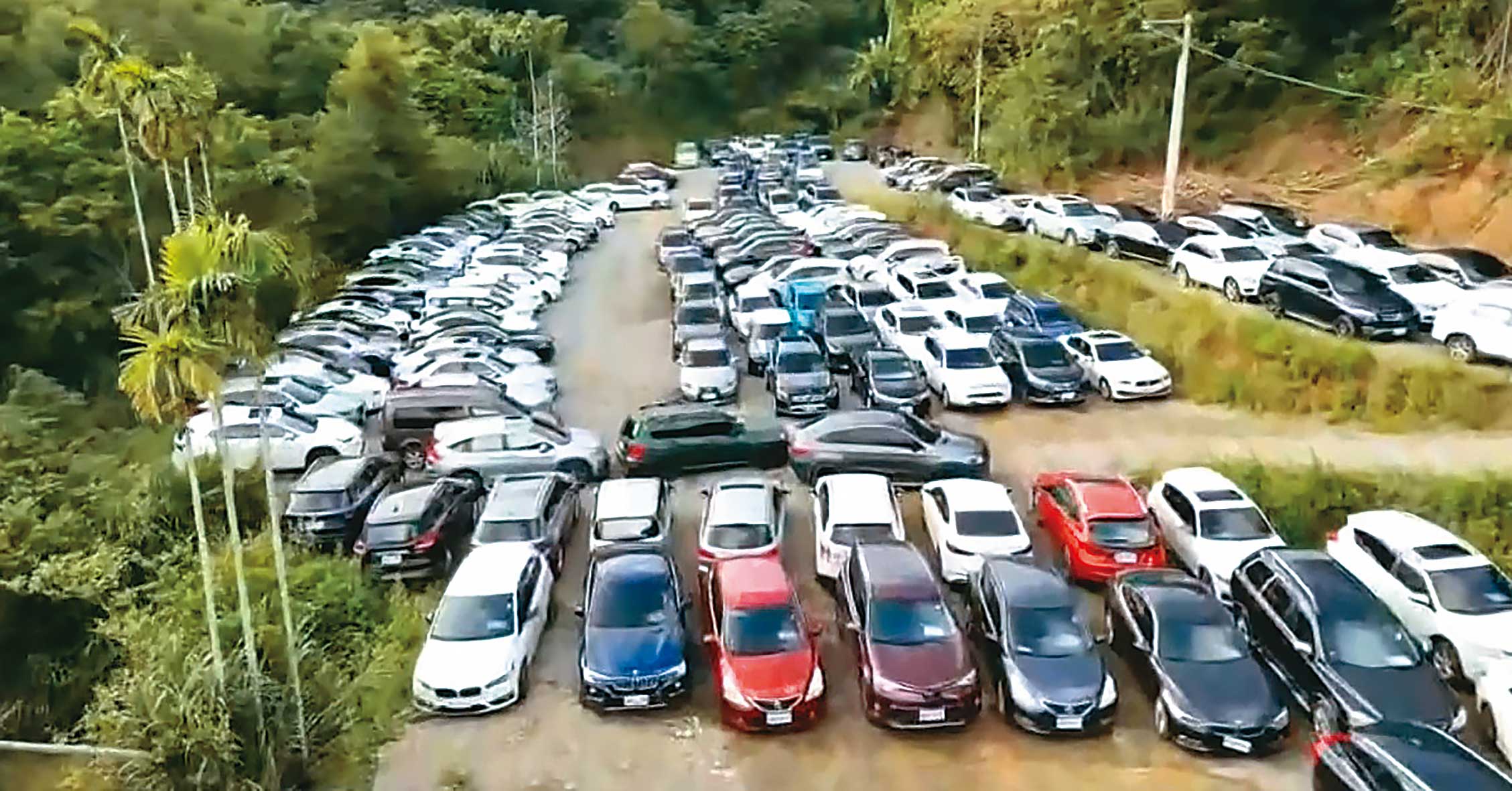 去年三環幫旗下融資公司及車行因涉及詐騙遭警方破獲，權利車停滿山區的畫面曝光，讓外界相當震撼。（翻攝畫面）