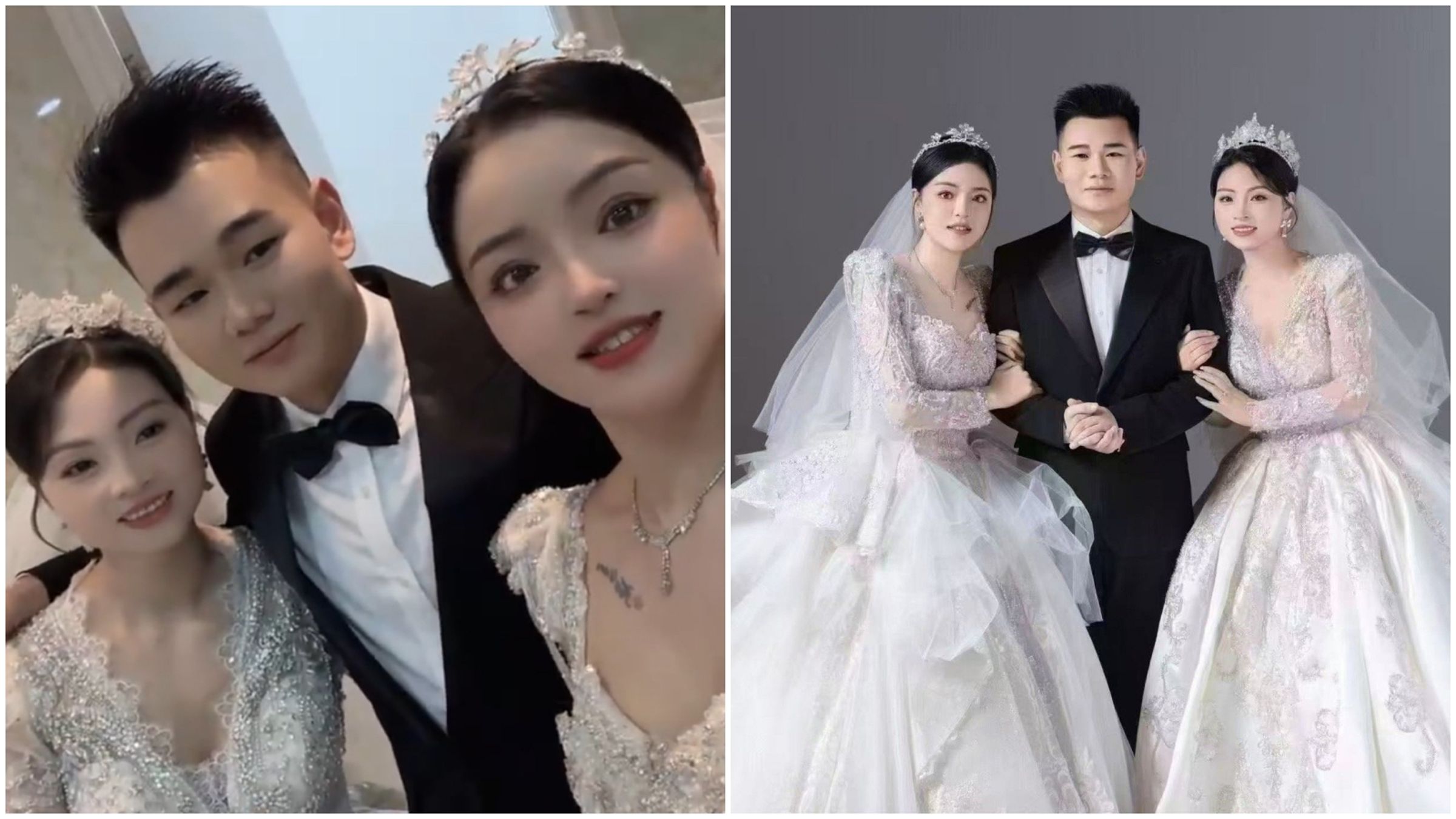 中國男喜帖新娘有2位，警方介入後婚禮緊急取消。（翻攝微博）