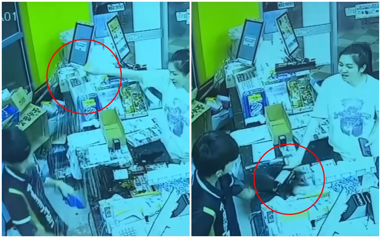 有位女性顧客不滿店員未幫忙將商品裝袋，在櫃台怒砸紅酒、潑啤酒，導致店員手掌遭碎玻璃割傷。（翻攝自Threads）