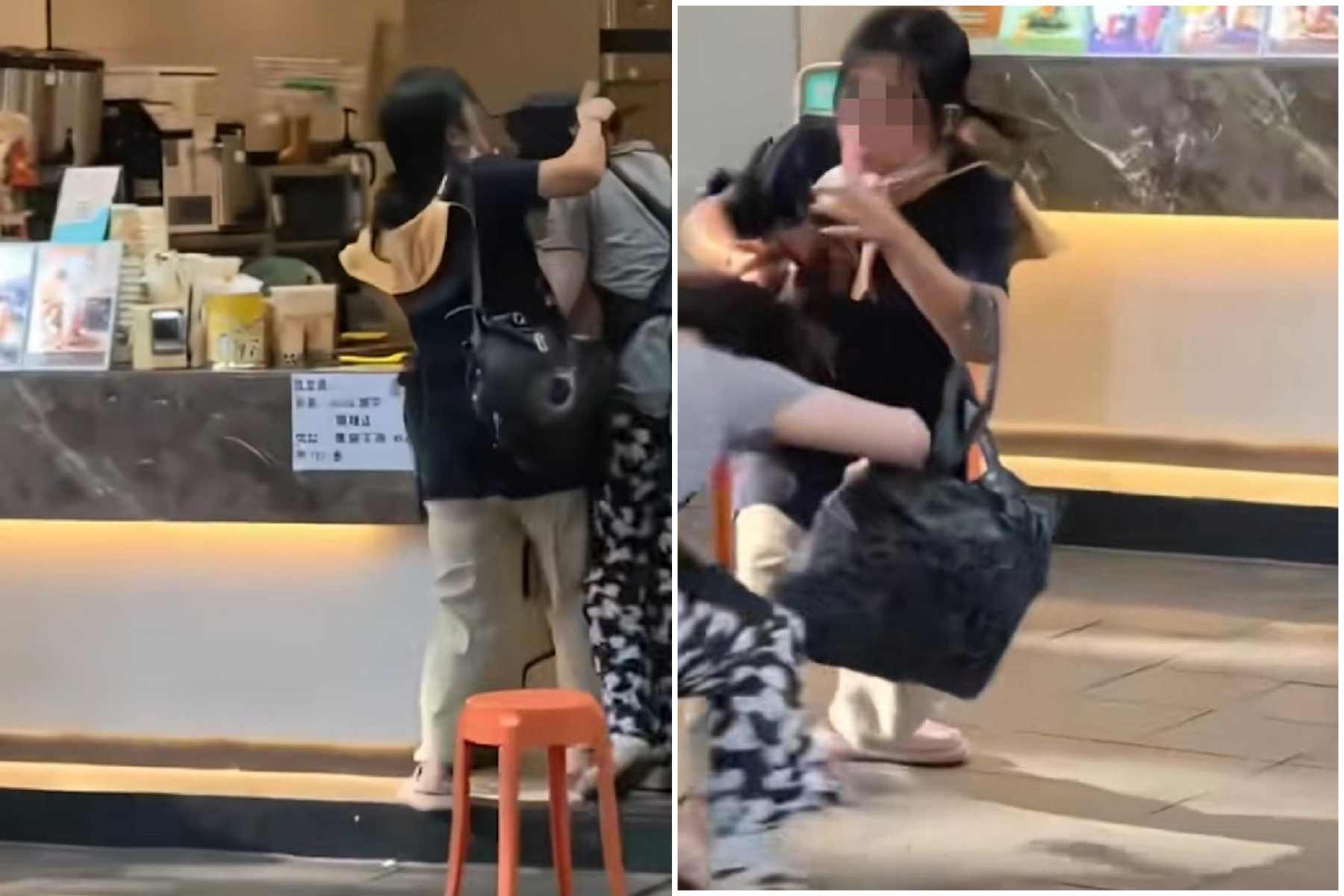 瘋狂影片曝光！小孩被控偷奶茶，媽媽反痛毆廣州CoCo女店員。（翻自《香港01》）