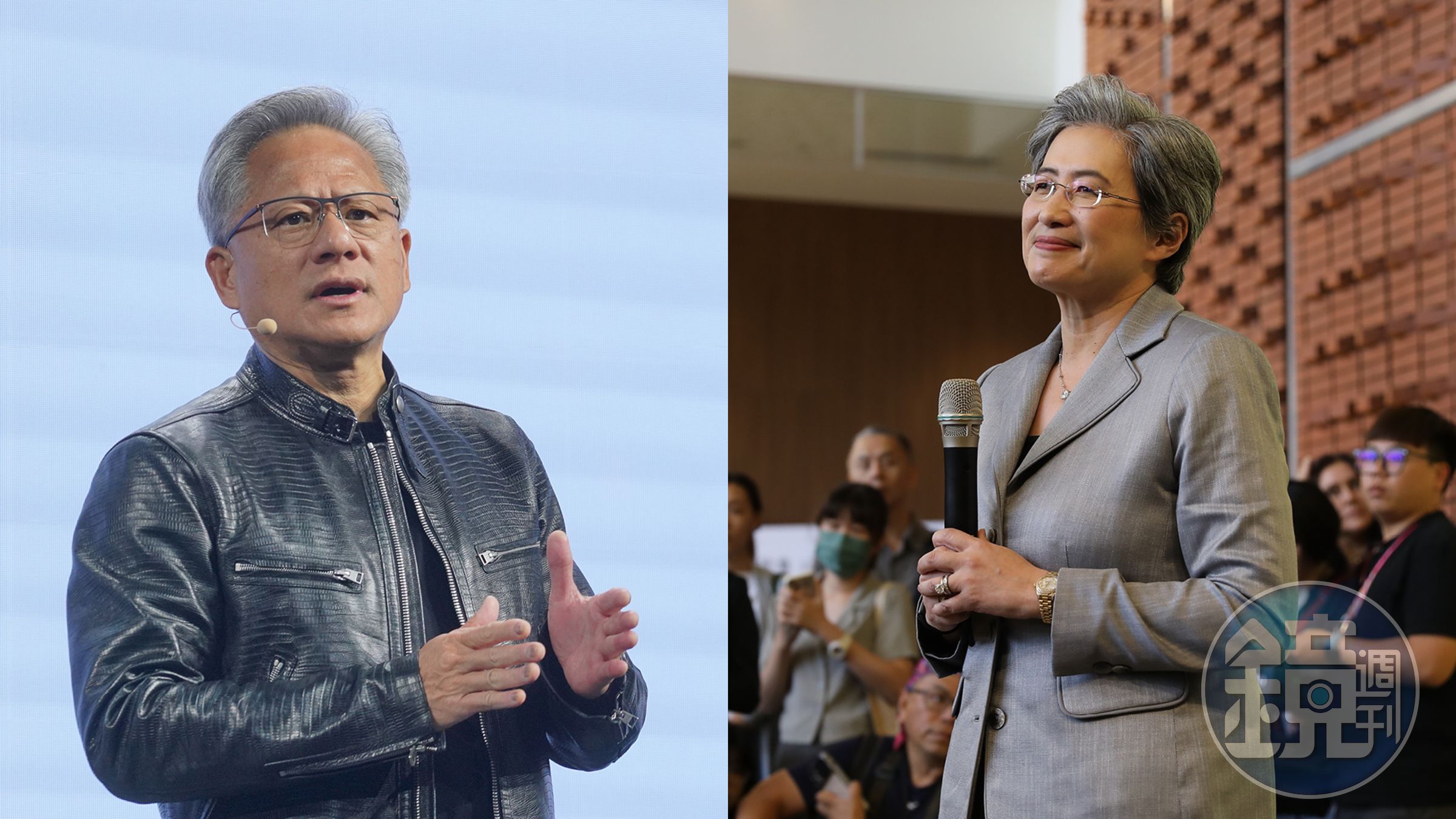 輝達(NVIDIA)創辦人暨執行長黃仁勳(左),以及超微(AMD)董事長暨執行長蘇姿丰(右)成為新科工研院院士。(本刊資料照)