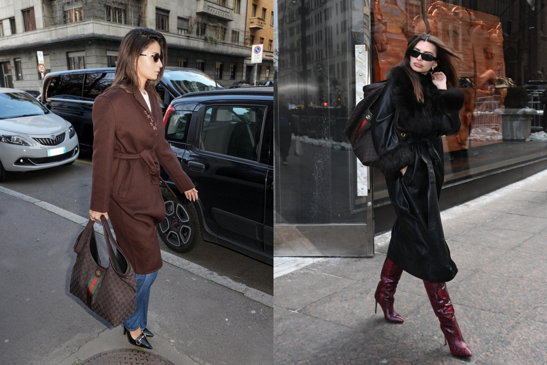 （左起）英國籍印度女演員Alia Bhatt與名模Emily Ratajkowski都擁有Giglio包款。（GUCCI提供）