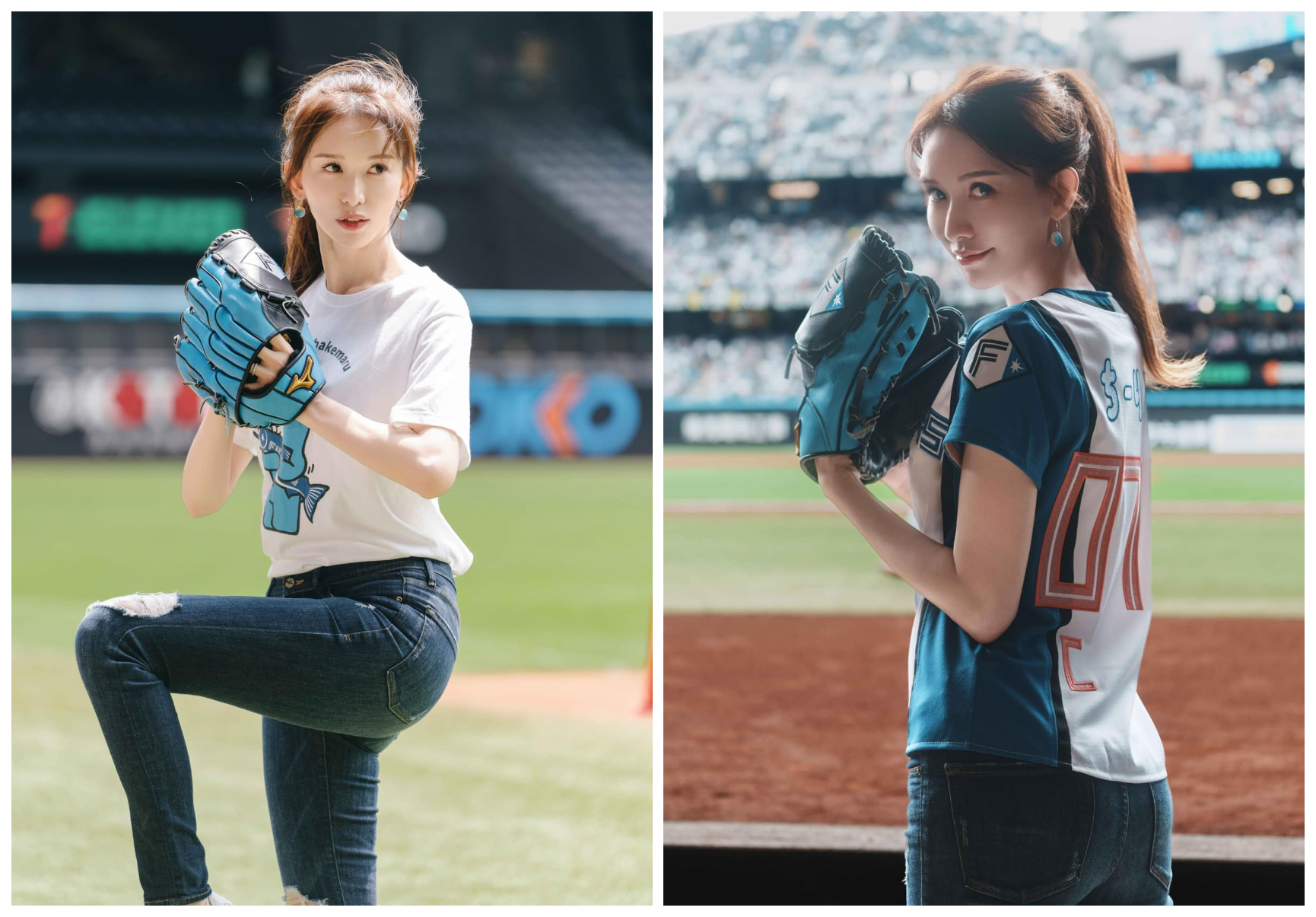 林志玲在北海道開球，姿勢一百分。（翻攝林志玲臉書）