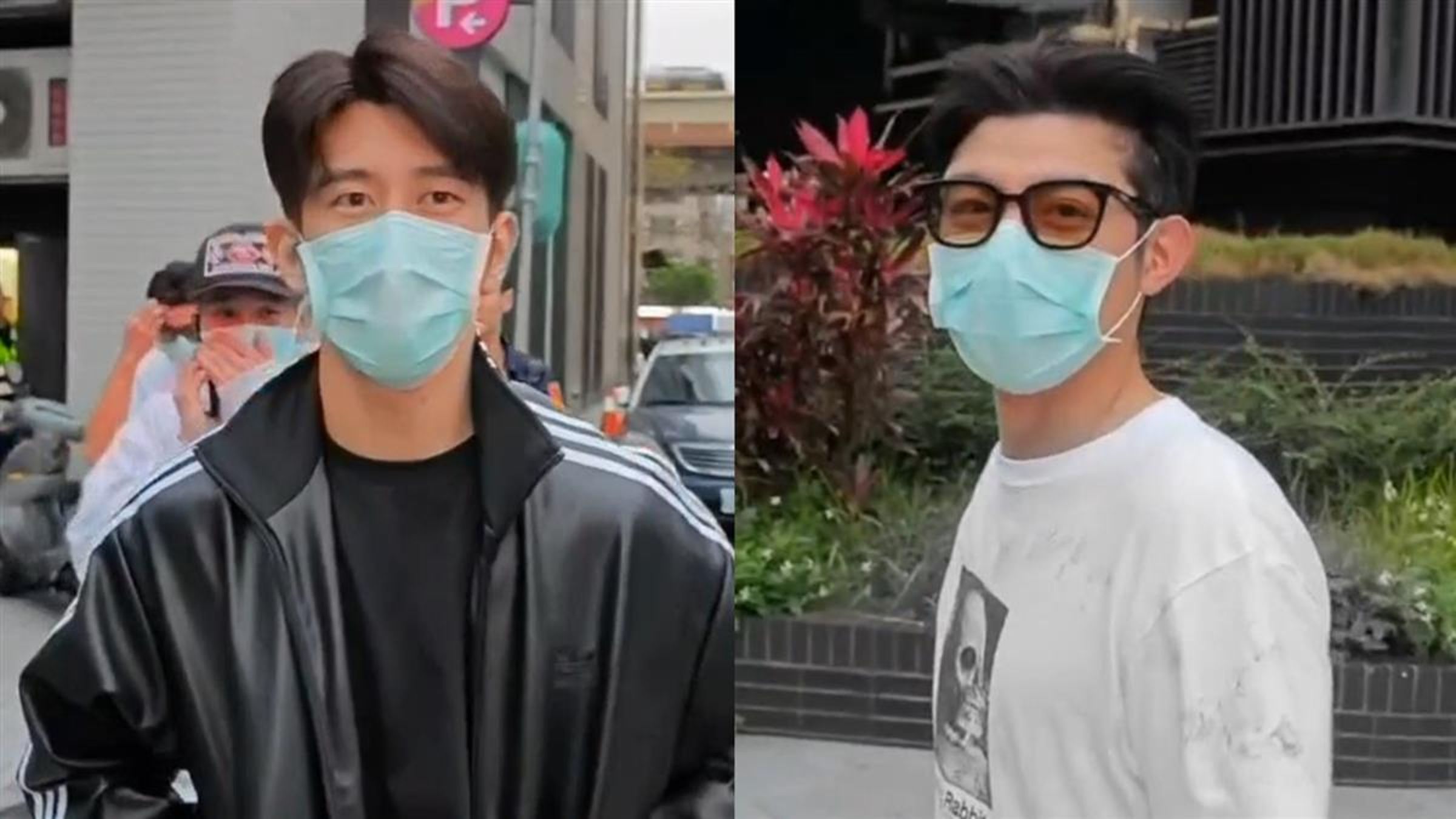 修杰楷和王柏傑步出警局時被媒體捕捉到兩人臉上都掛彩的畫面。(翻攝自東森新聞)