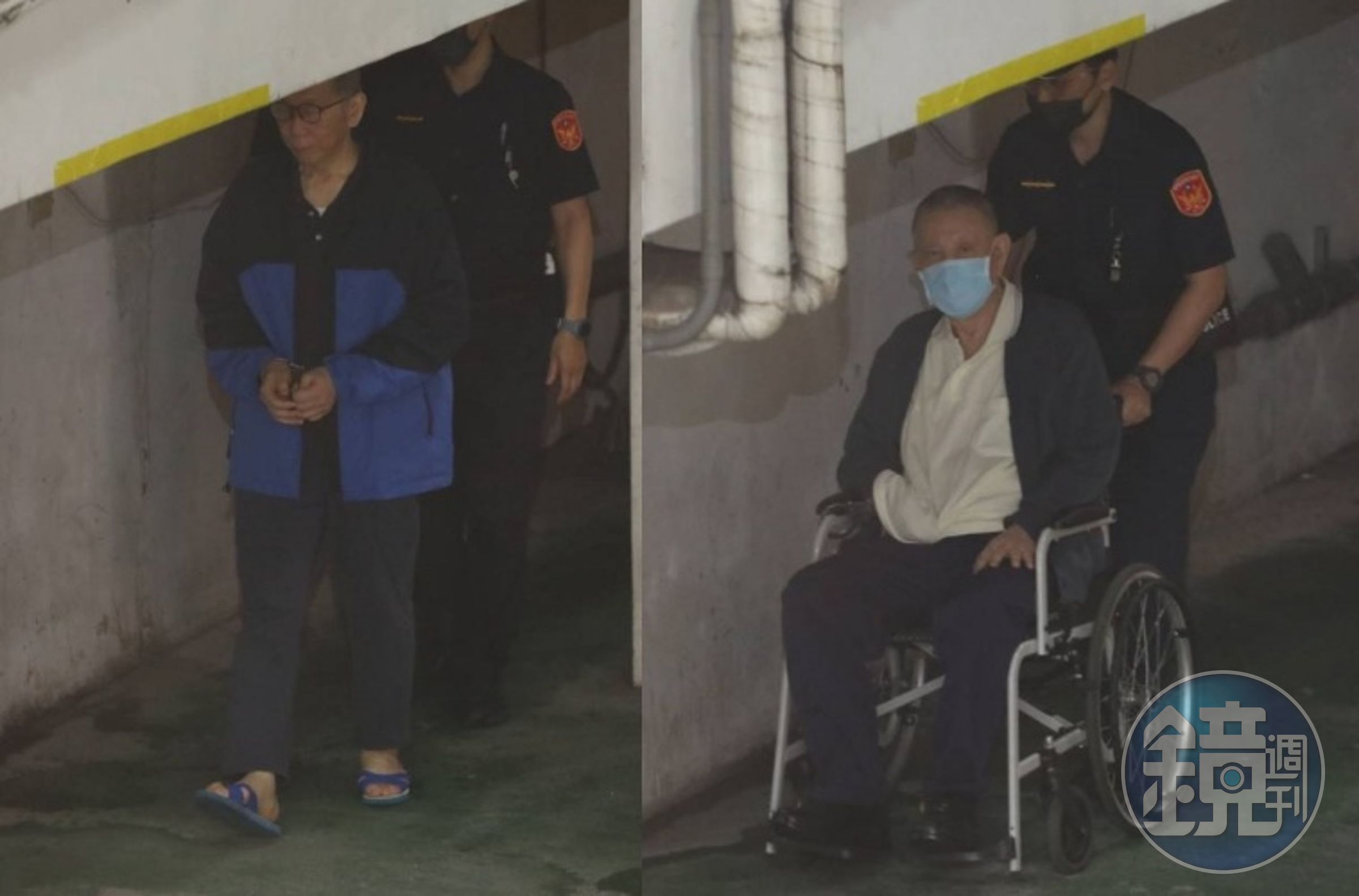 台北地院審理柯文哲弊案，提訊柯文哲（左）、沈慶京（右）等被告出庭。