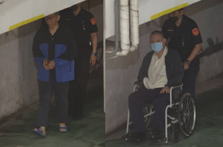 台北地院審理柯文哲弊案，提訊柯文哲（左）、沈慶京（右）等被告出庭。