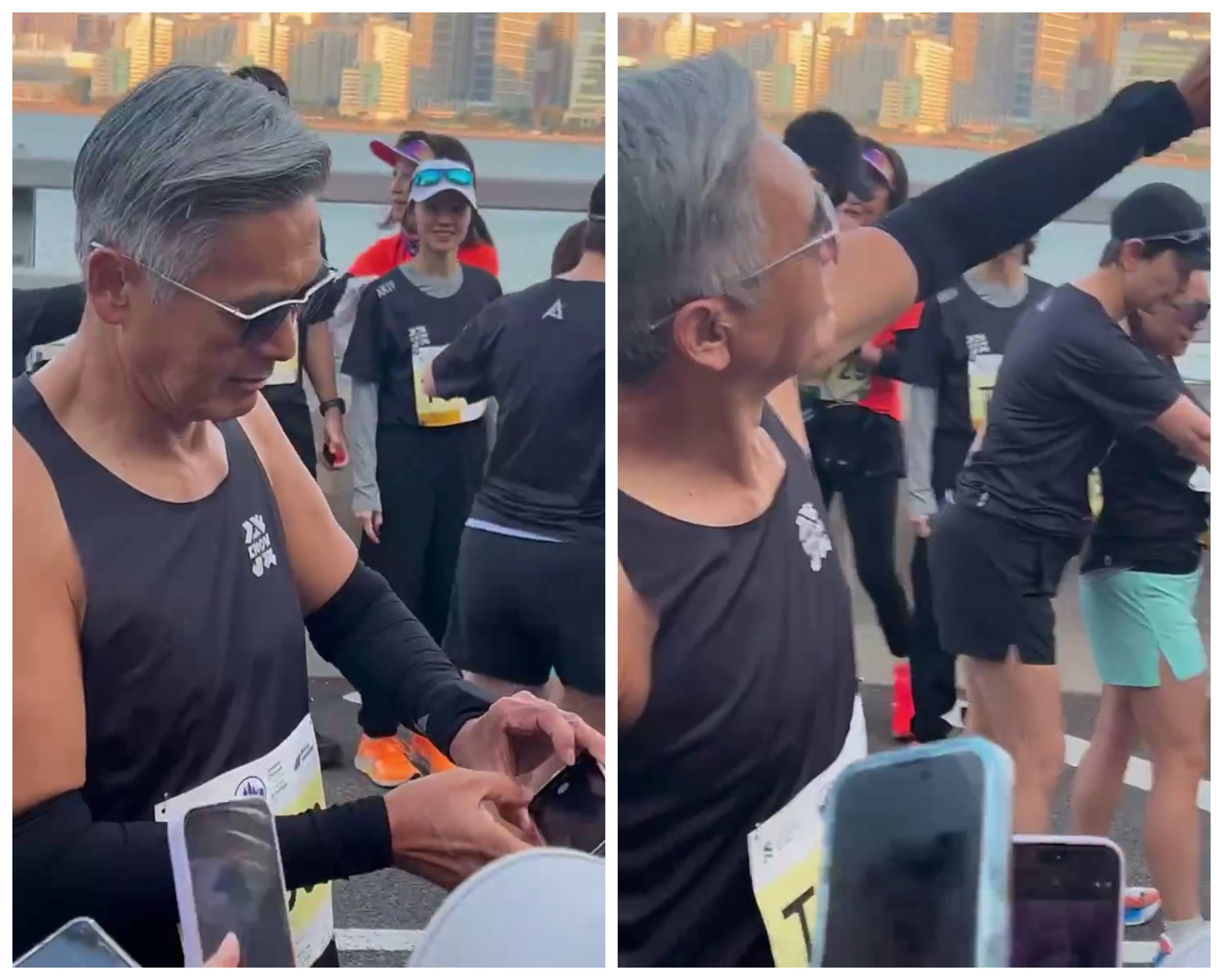 周潤發拿起民眾手機,一起自拍,相當親民,引得現場尖叫聲連連。(翻攝小紅書)