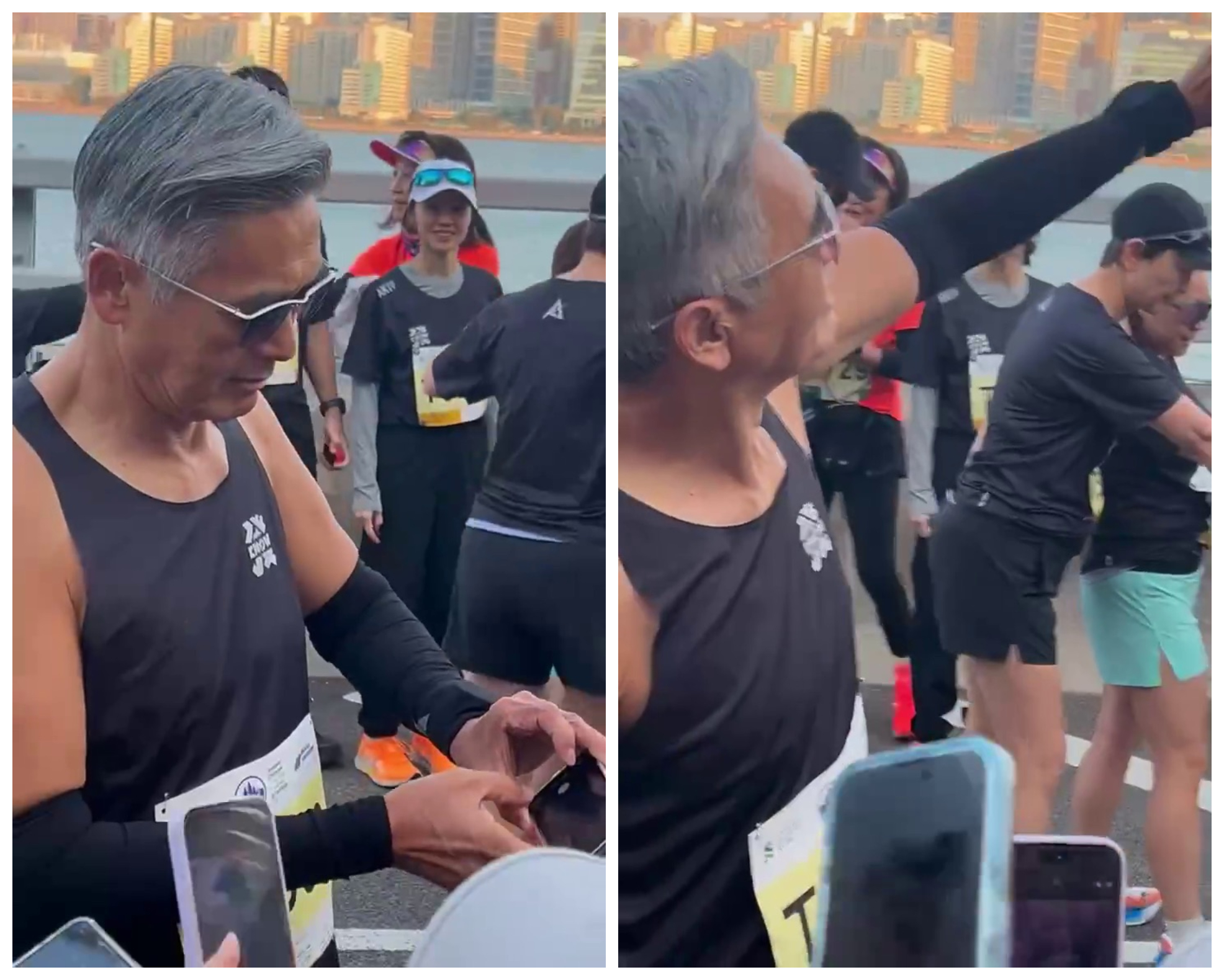 周潤發拿起民眾手機,一起自拍,相當親民,引得現場尖叫聲連連。(翻攝小紅書)