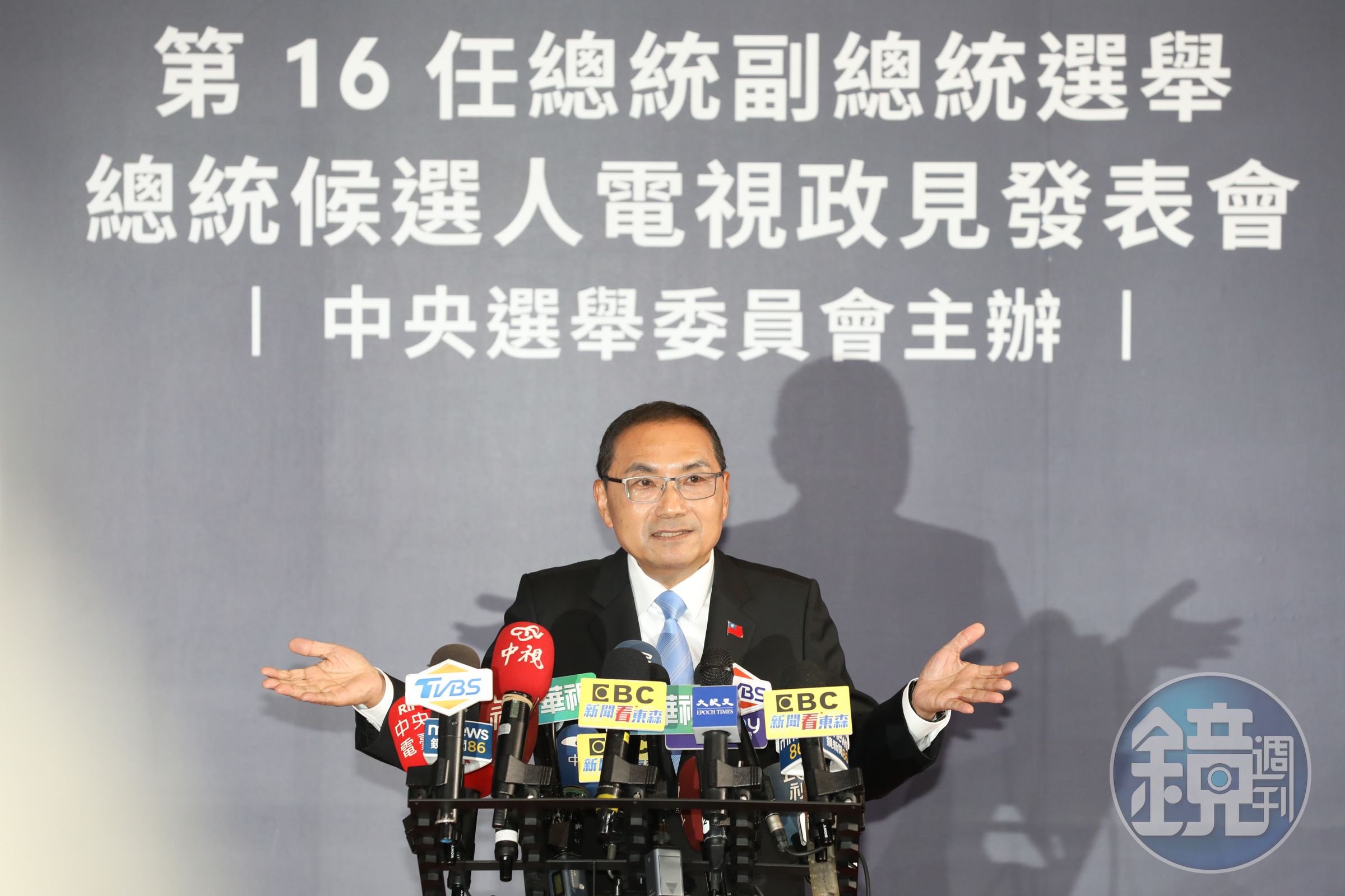 首場總統政見發表會後，侯友宜接受媒體訪問。