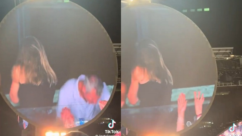 Coldplay演唱會一對男女因被拍到立即躲開，掀起大票網友關注。（翻攝自TikTok）
