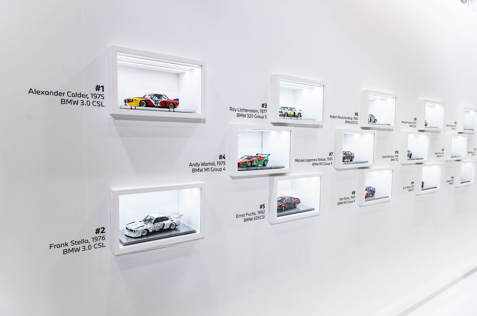  今年適逢BMW Art Cars五十週年，本次台北當代藝術博覽會BMW展會現場將同步展出自第一代至今、共 20台 BMW Art Car 經典收藏模型車，重現由 Alexander Calder、Andy Warhol、Jeff Koons 等世界級藝術家所創作的經典車款，全方位呈現 BMW Art Cars 半世紀以來的創作軌跡與藝術精神