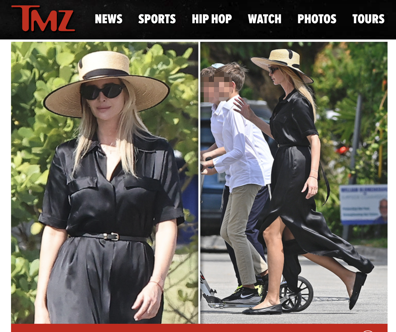 伊凡卡穿一身黑、戴草帽，到猶太教會做禮拜。（翻攝TMZ）