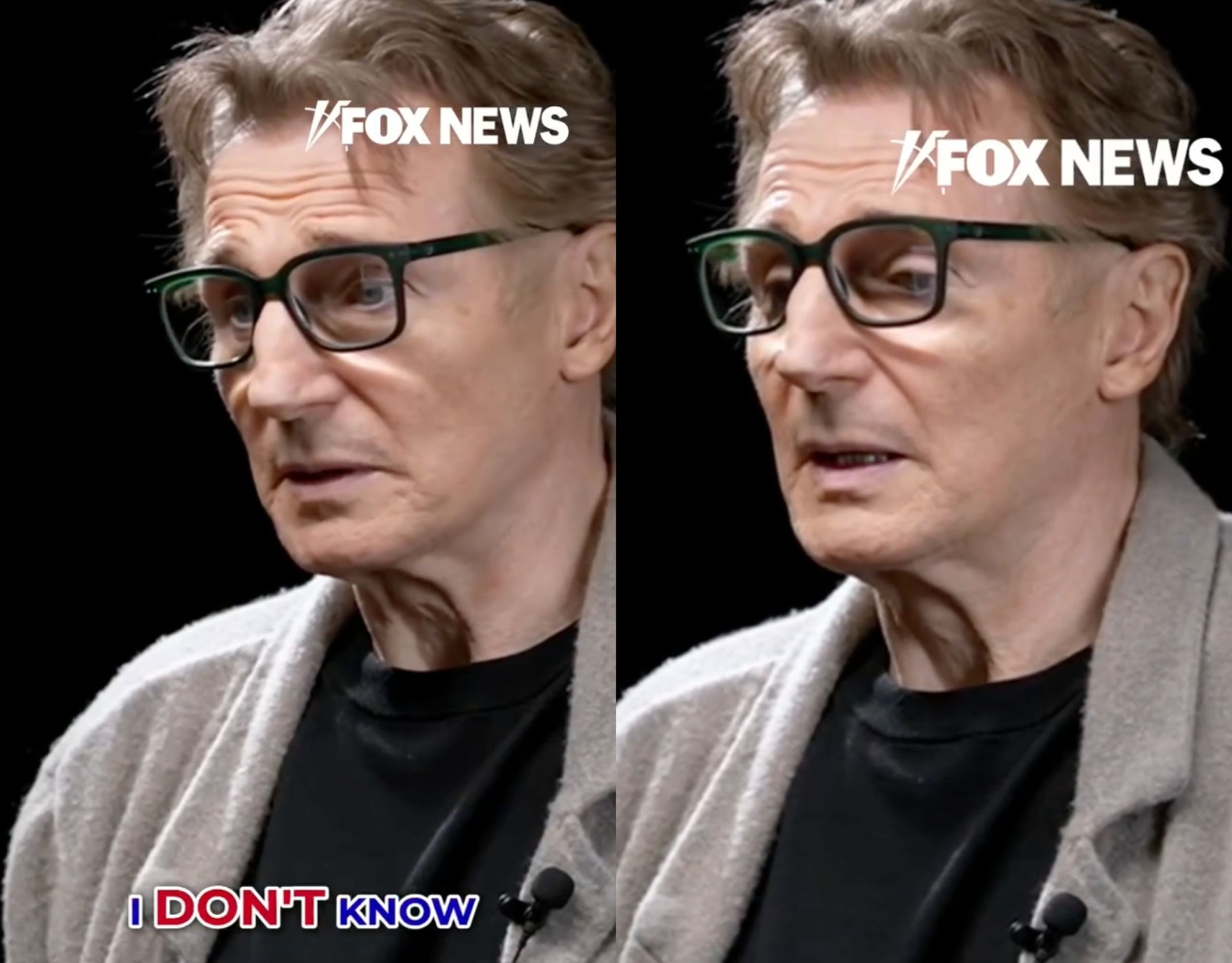 連恩尼遜看到Labubu的反應，堪稱是網路迷因等級的好笑。（翻攝自Foxnews）