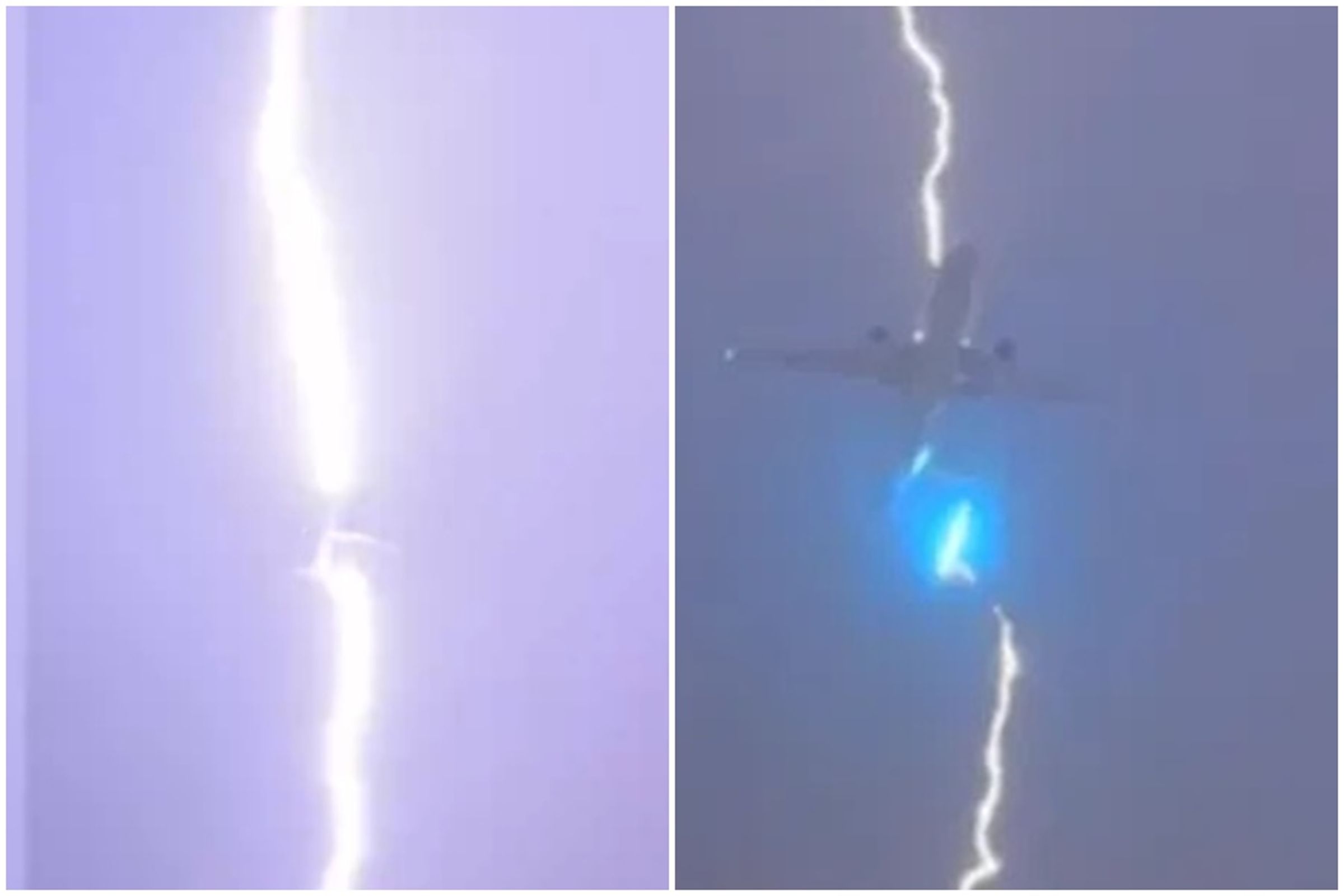 上週末一架波音777-300加航客機,被一道閃電擊中,震撼畫面曝光。(翻攝自X)