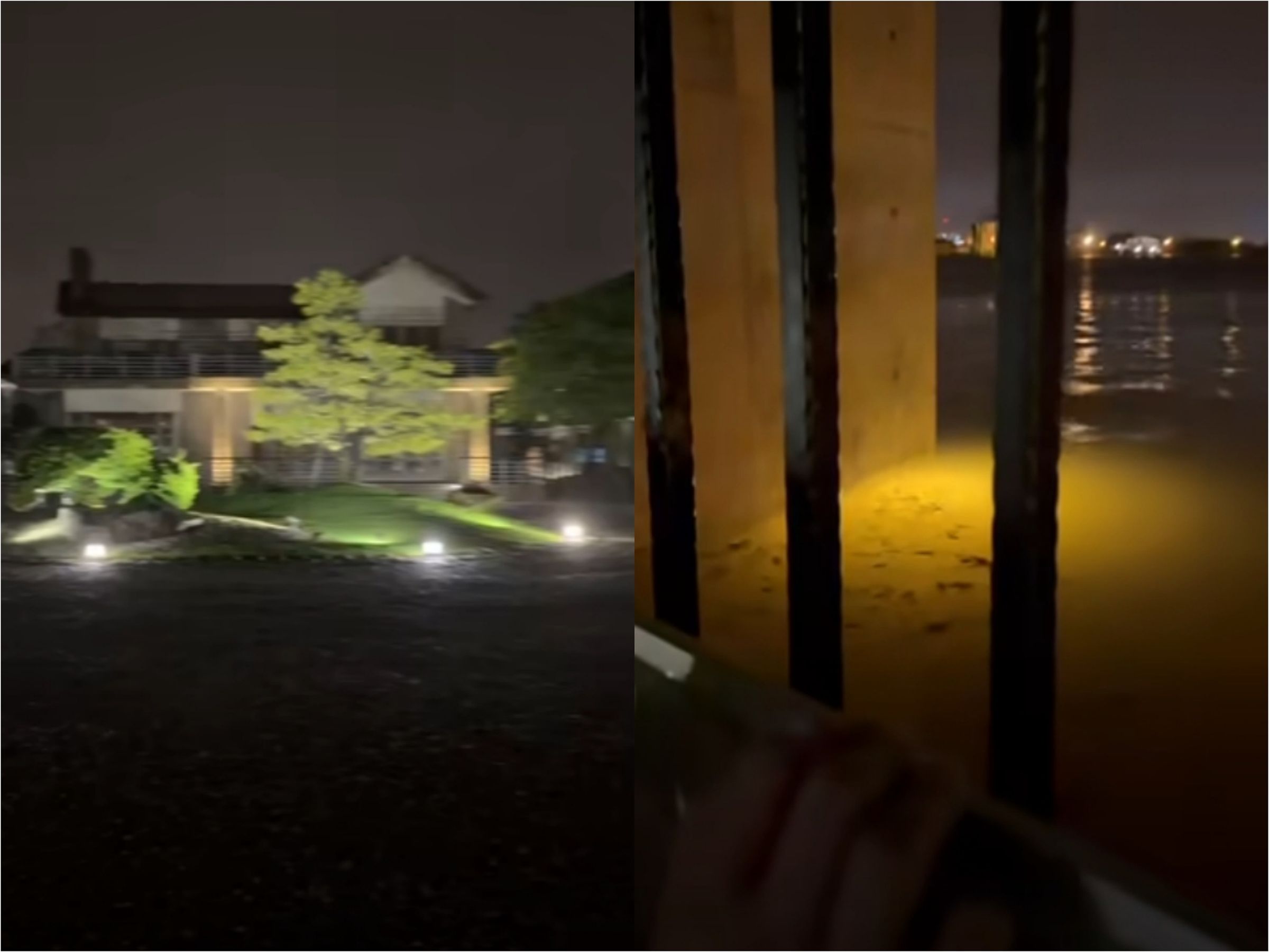 泉月樓內部在風雨期間安然無恙，但閘門外早已水淹半個人的身高。（翻攝自臉書宜蘭冬山泉月樓行館）