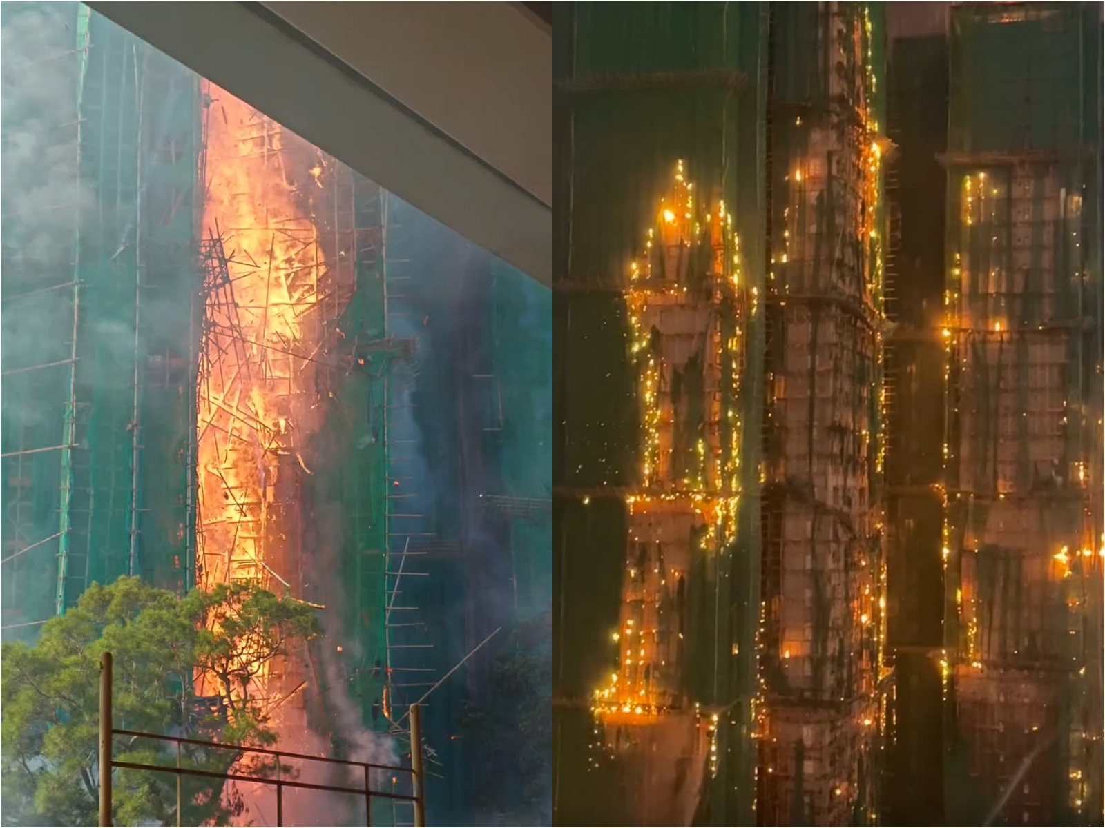 大埔宏福苑棚架起火，延燒7棟大樓釀成嚴重災情。（翻攝自Threads @striking_biking/@lilkoko0123）