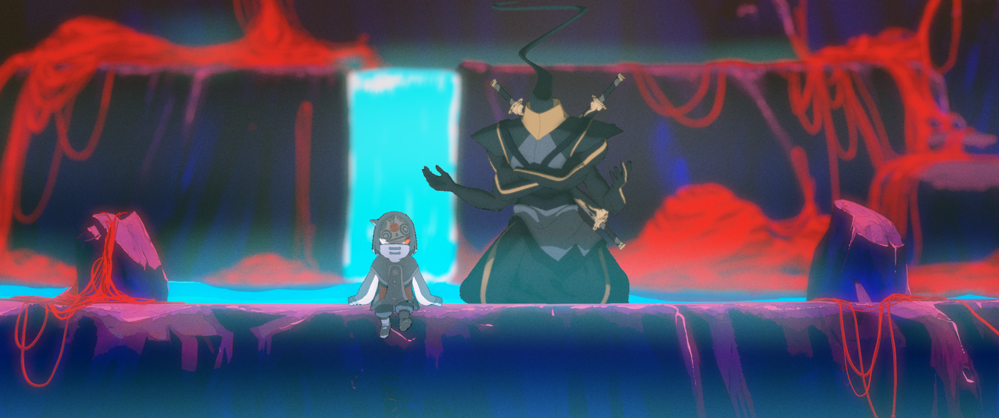 動畫電影《世外》邀請演員鍾雪瑩、張繼聰分別為片中角色小鬼（左）與黑天（右）配音。  （甲上娛樂提供）
