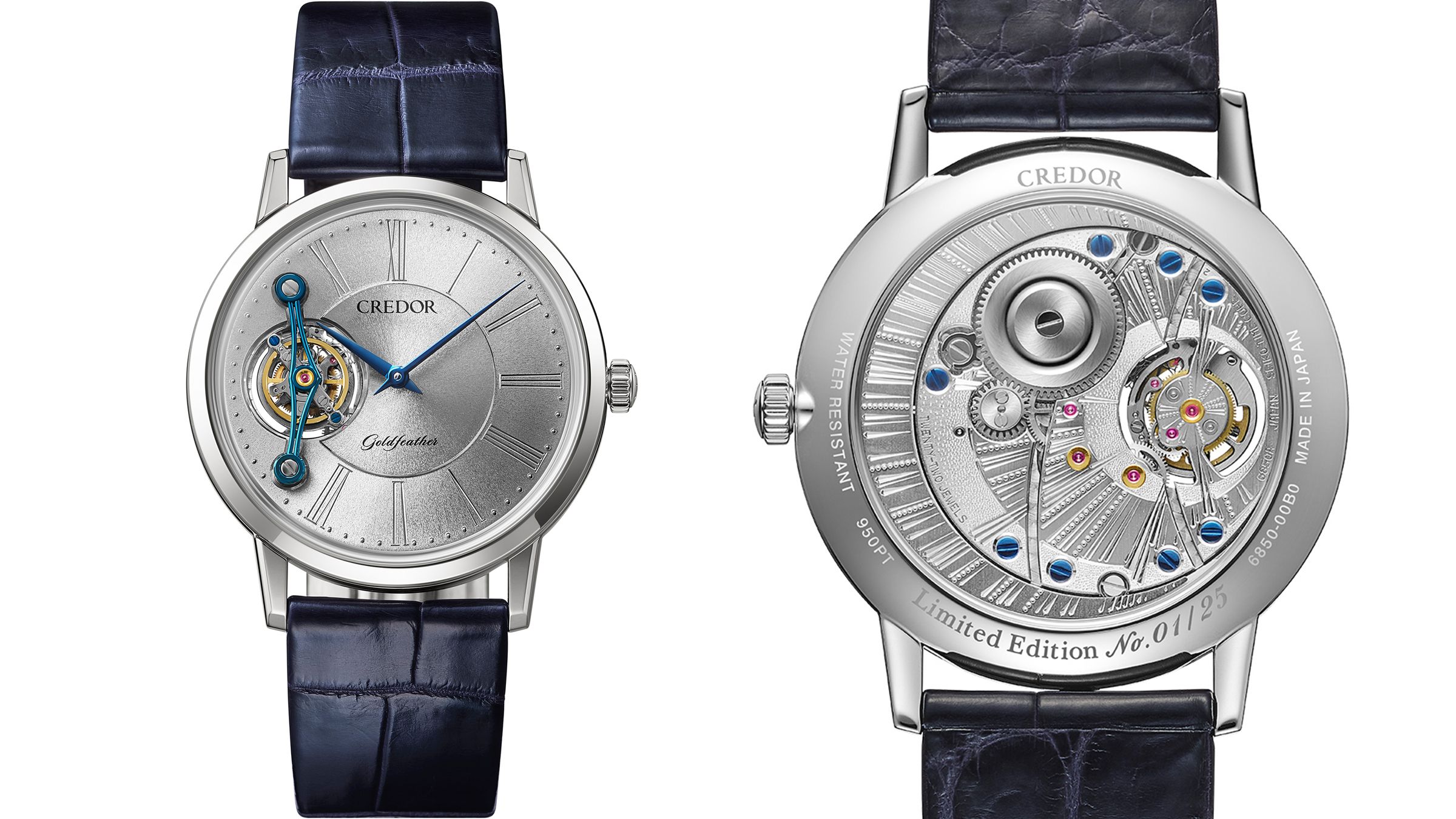 CREDOR Goldfeather Tourbillon Engraved Limited Edition|GBCF997/錶徑38.6mm/鉑金錶殼/時、分指示、陀飛輪裝置/6850手上鍊機芯/動力儲存約60小時/防水30米/限量25只/價格店洽