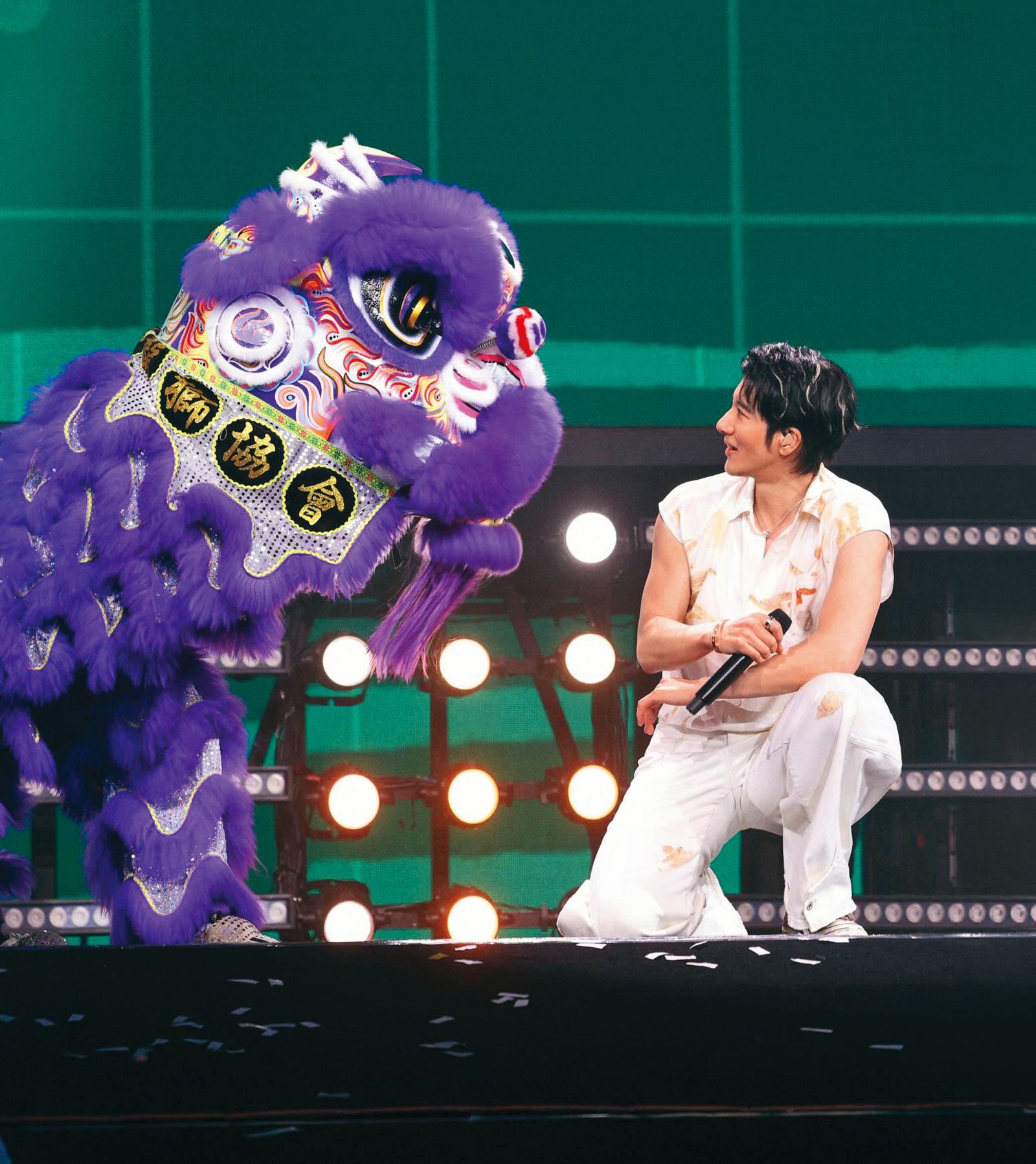 巡迴至佛山開唱時，王力宏演出內容結合當地知名的嶺南醒獅文化。（翻攝自王力宏臉書）