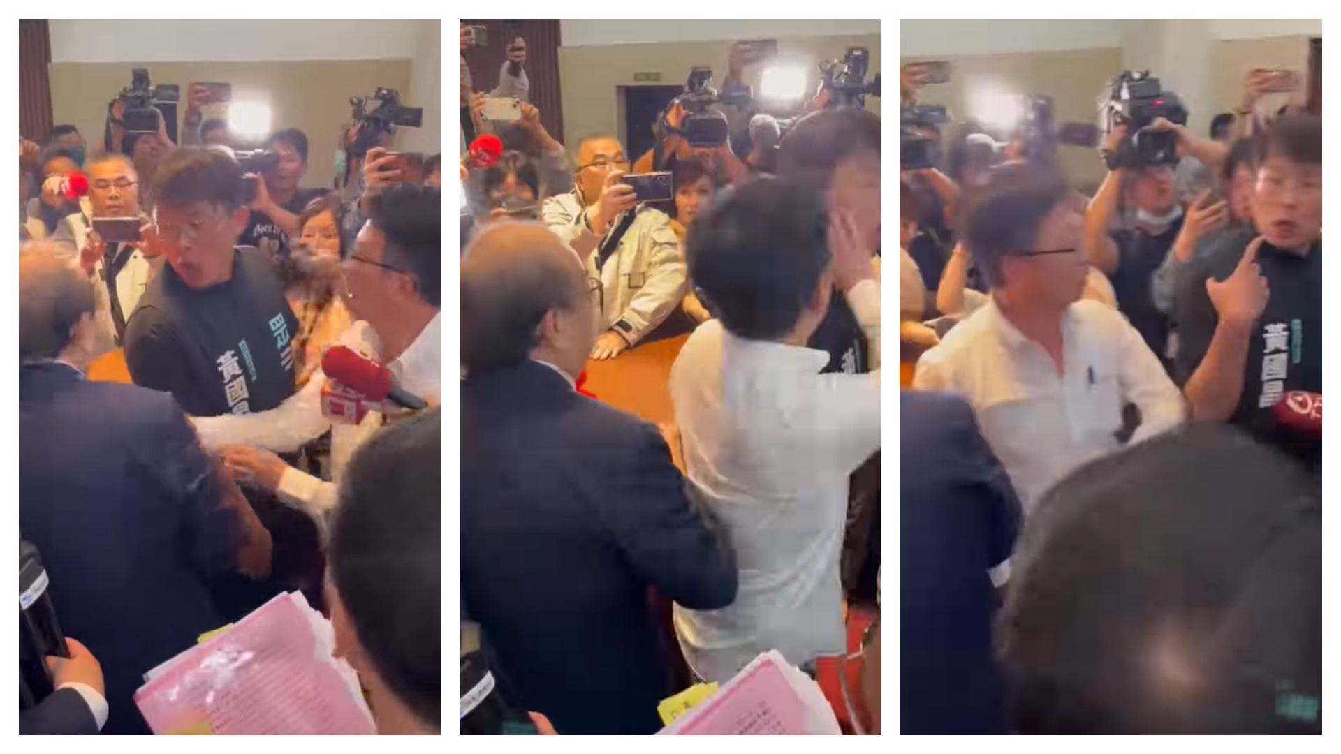 黃國昌與柯建銘爆發口角後，郭國文介入時推開黃國昌的臉，讓黃國昌爆氣。（翻攝自臉書＠郭國文）