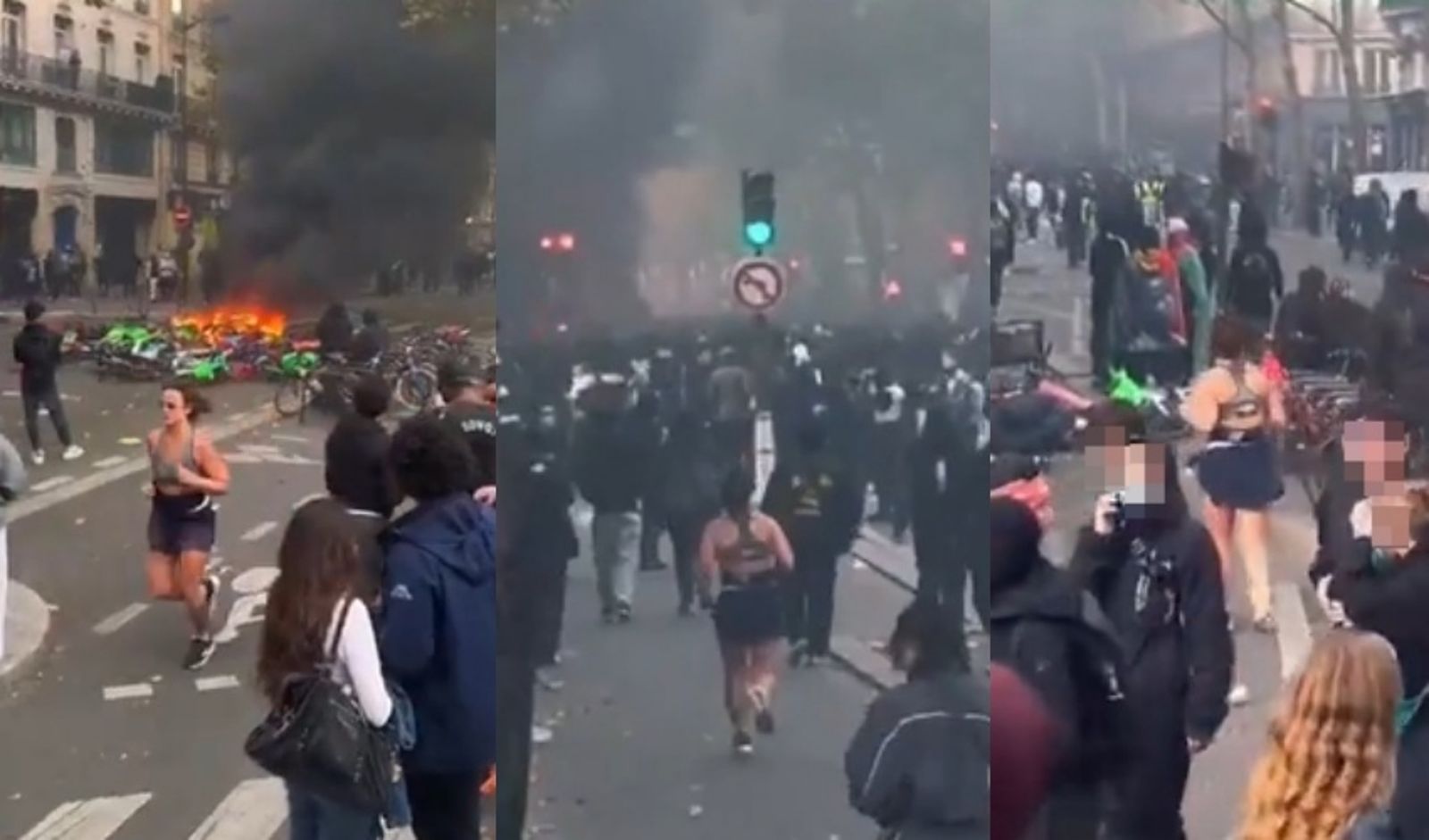 法國示威街頭大火狂燒!她竟「穿越烈火淡定慢跑」 影片爆紅...網笑:國家垮了都不是不健身理由