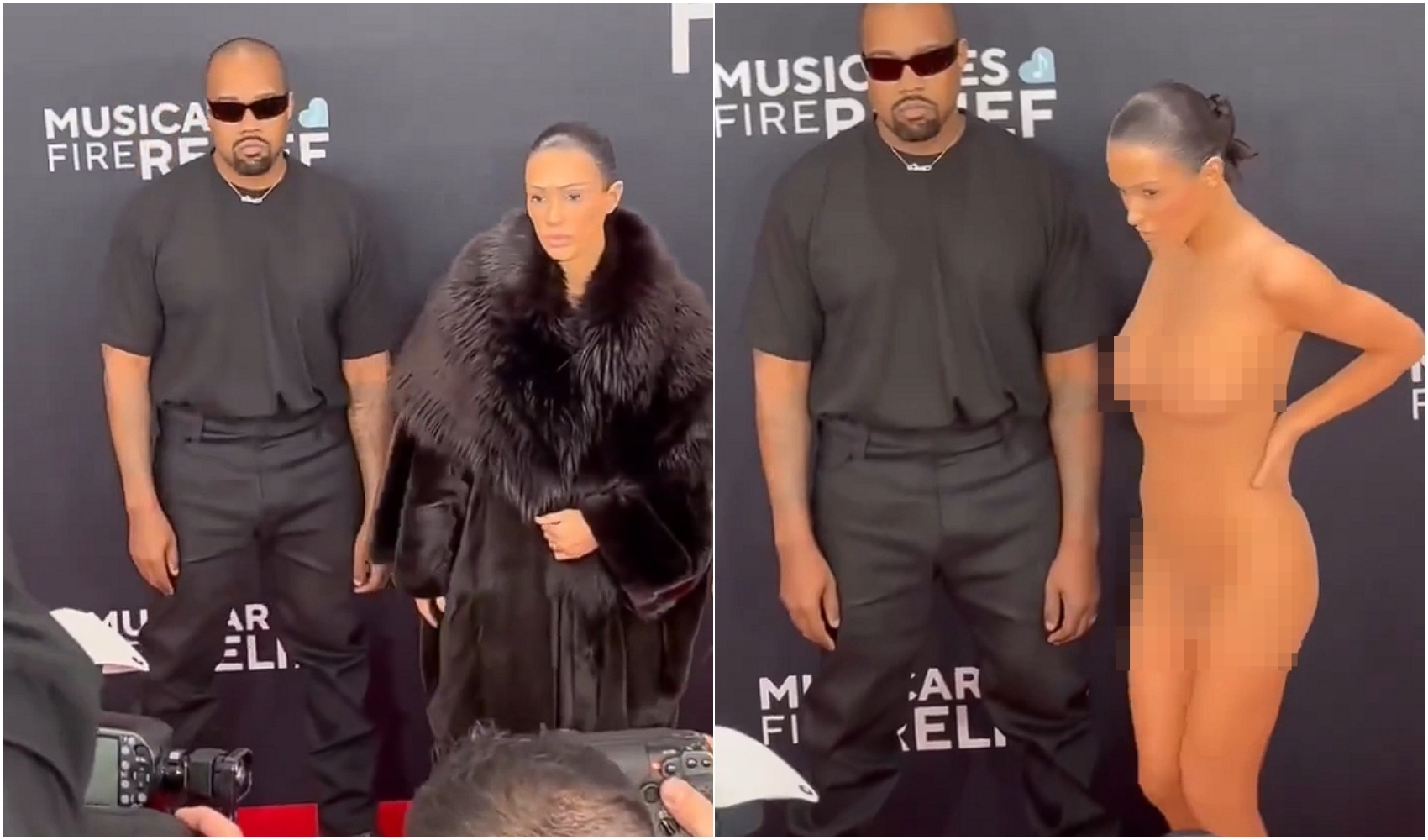 肯爺的老婆突然脫下皮毛大衣、幾乎全裸,引發熱議。(翻攝自X)