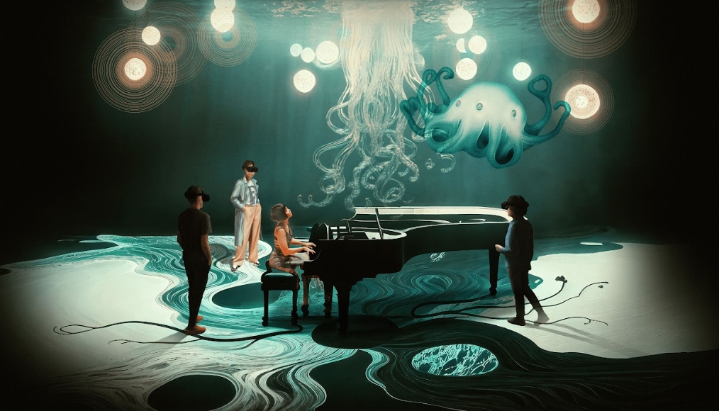 2025TTXC 國際研討會「文化體驗新境界」 講者VIVE Arts 節目總監 Samantha King提供合作作品案例＿View of the Playing with Fire installation (3D sketch) © Graphics with AI │ Clément Deneux。（高雄市政府提供）