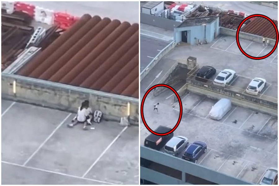 疑似一對學生情侶在停車場上情欲交疊轉大人，但被發現後男方竟丟包女方獨自逃走。（翻攝自臉書）