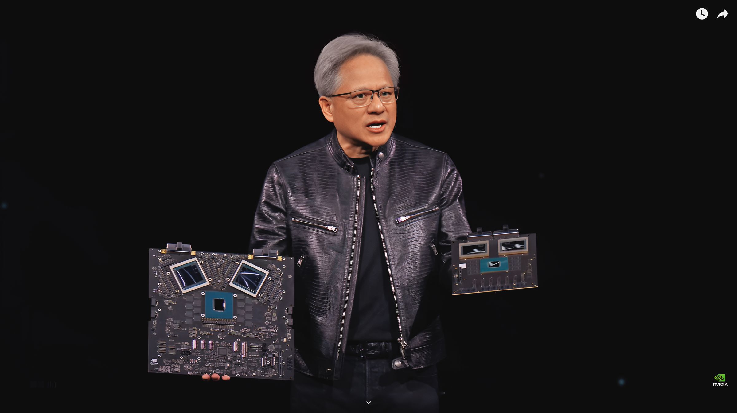 輝達創辦人黃仁勳發表最新的晶片，再度成功地把AI聲勢推向另一個高峰。（翻攝NVIDIA YT頻道）