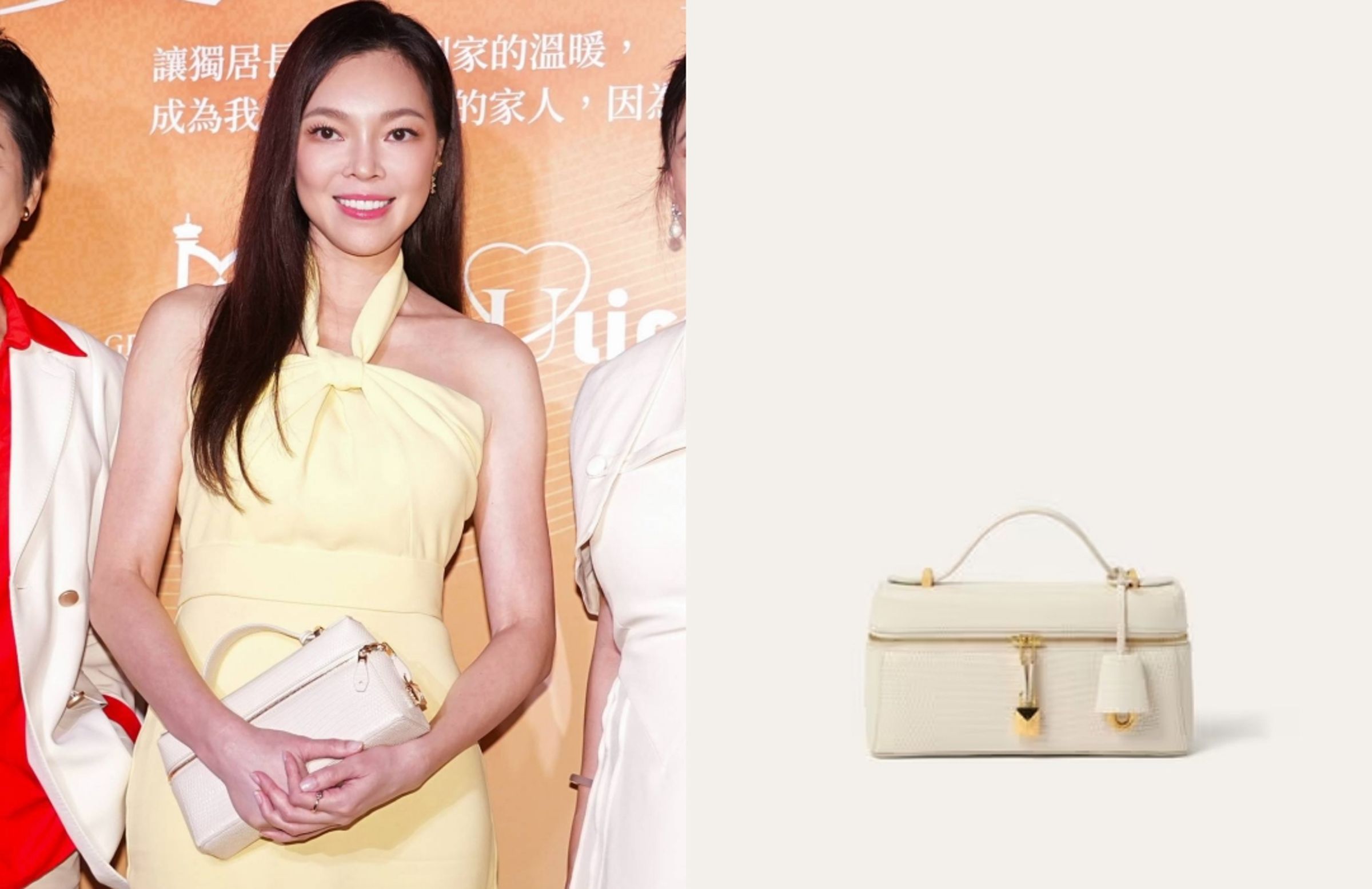 曾馨瑩手拿Loro Piana巨蜥皮Extra Bag L23出席「2026愛不止息慈善晚會」。約NT$260,000（合成照片）       