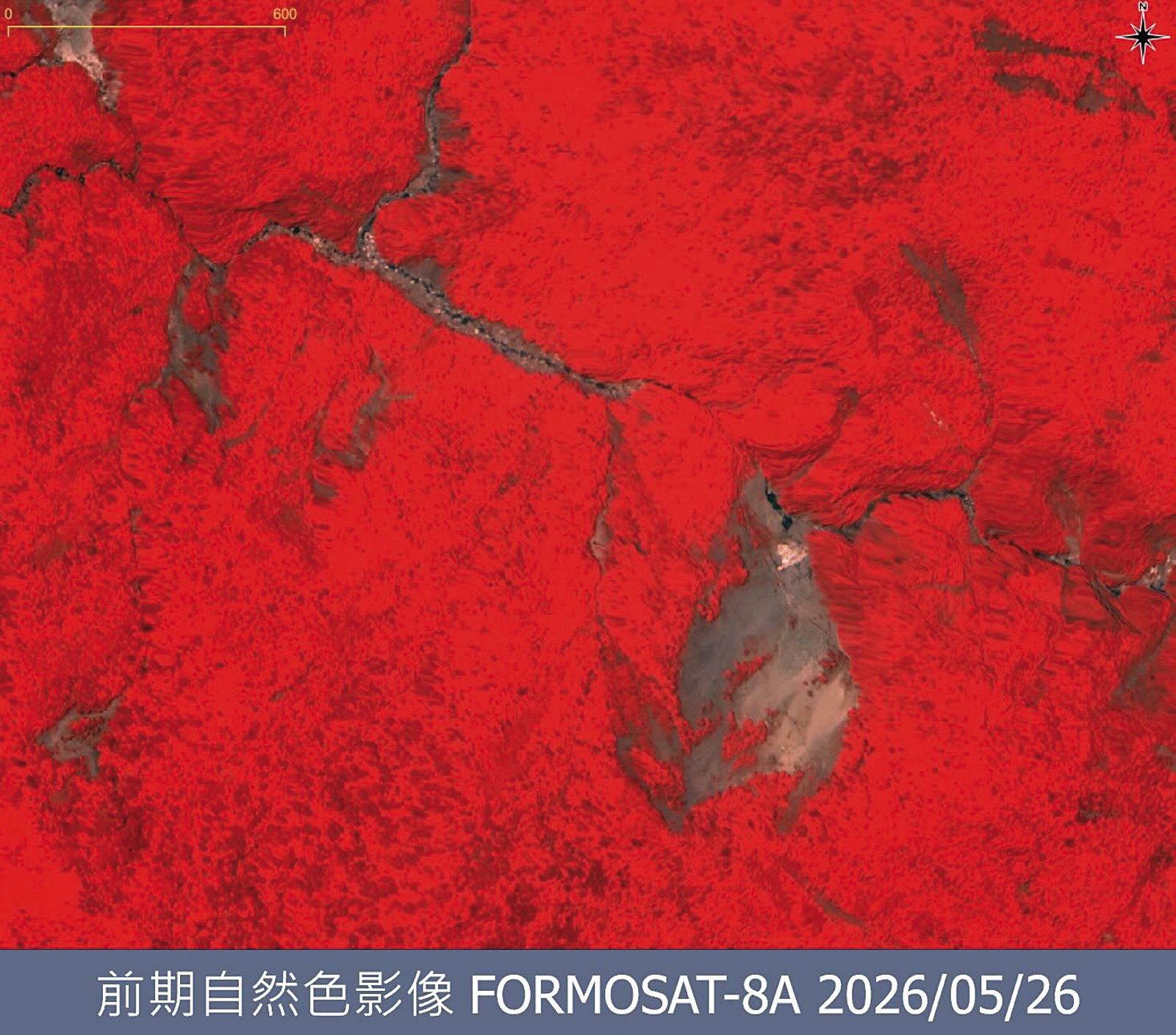 圖為今年5月26日衛星影像，當時尚無堰塞湖產生。（翻攝國家太空中心threads）