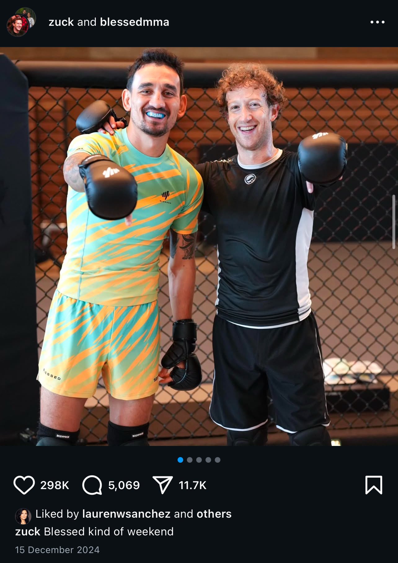 桑契斯2024年12月曾給祖克柏的一張照片按讚。(翻攝Mark Zuckerberg IG)