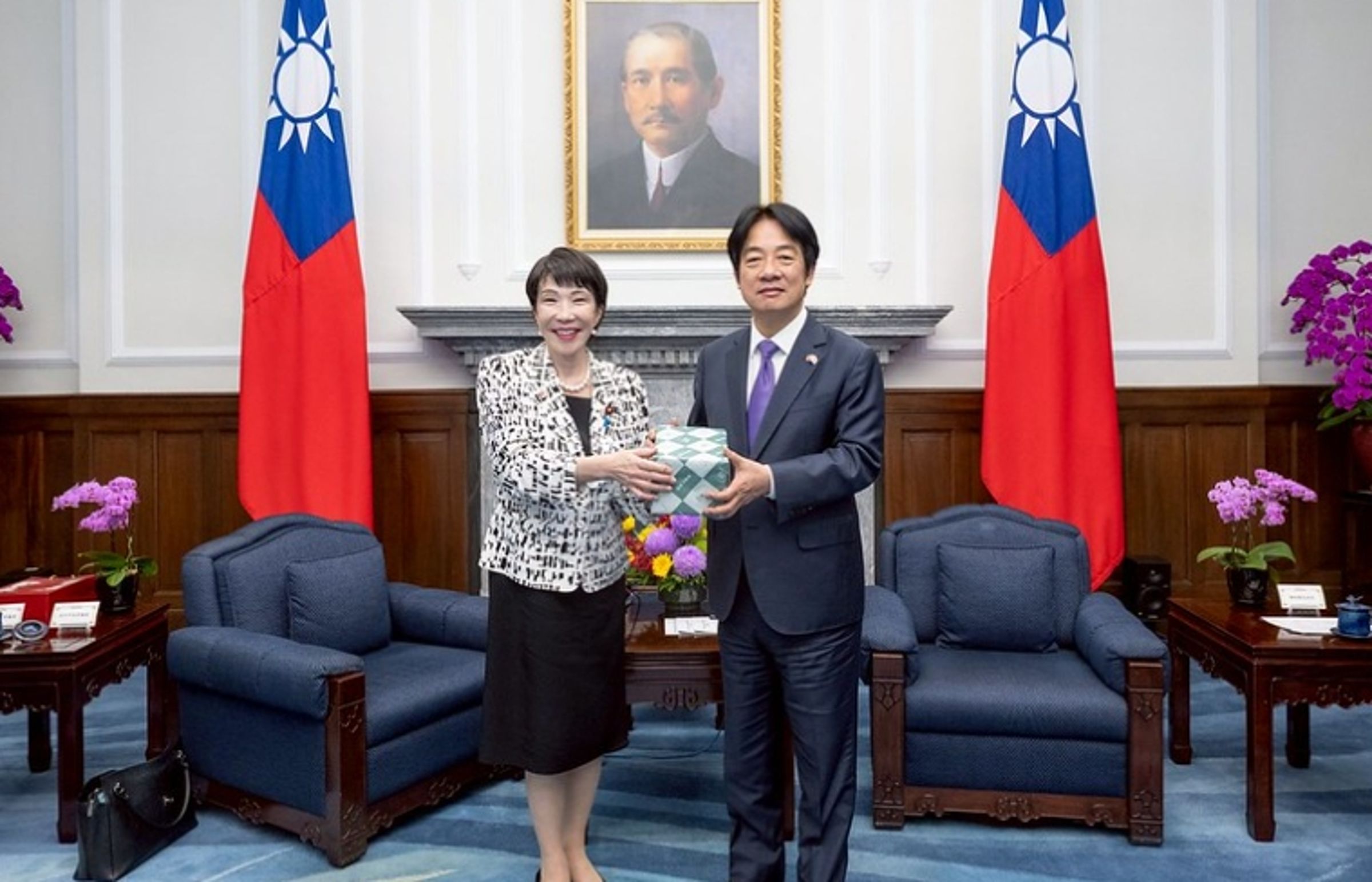 總統府祝賀高市早苗成為日本首位女首相。圖為先前高市早苗來台畫面。(取自總統府官網)
