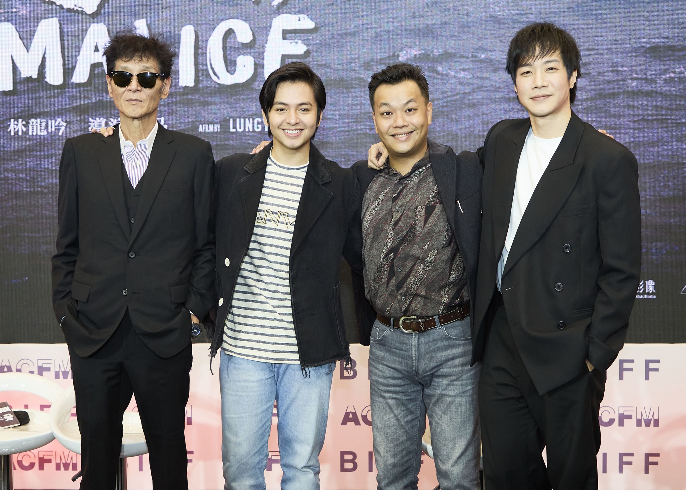左起喜翔、印尼演員Angga Yunanda、導演林龍吟及薛仕凌出席該片卡司發布會。（大島影像製作提供）