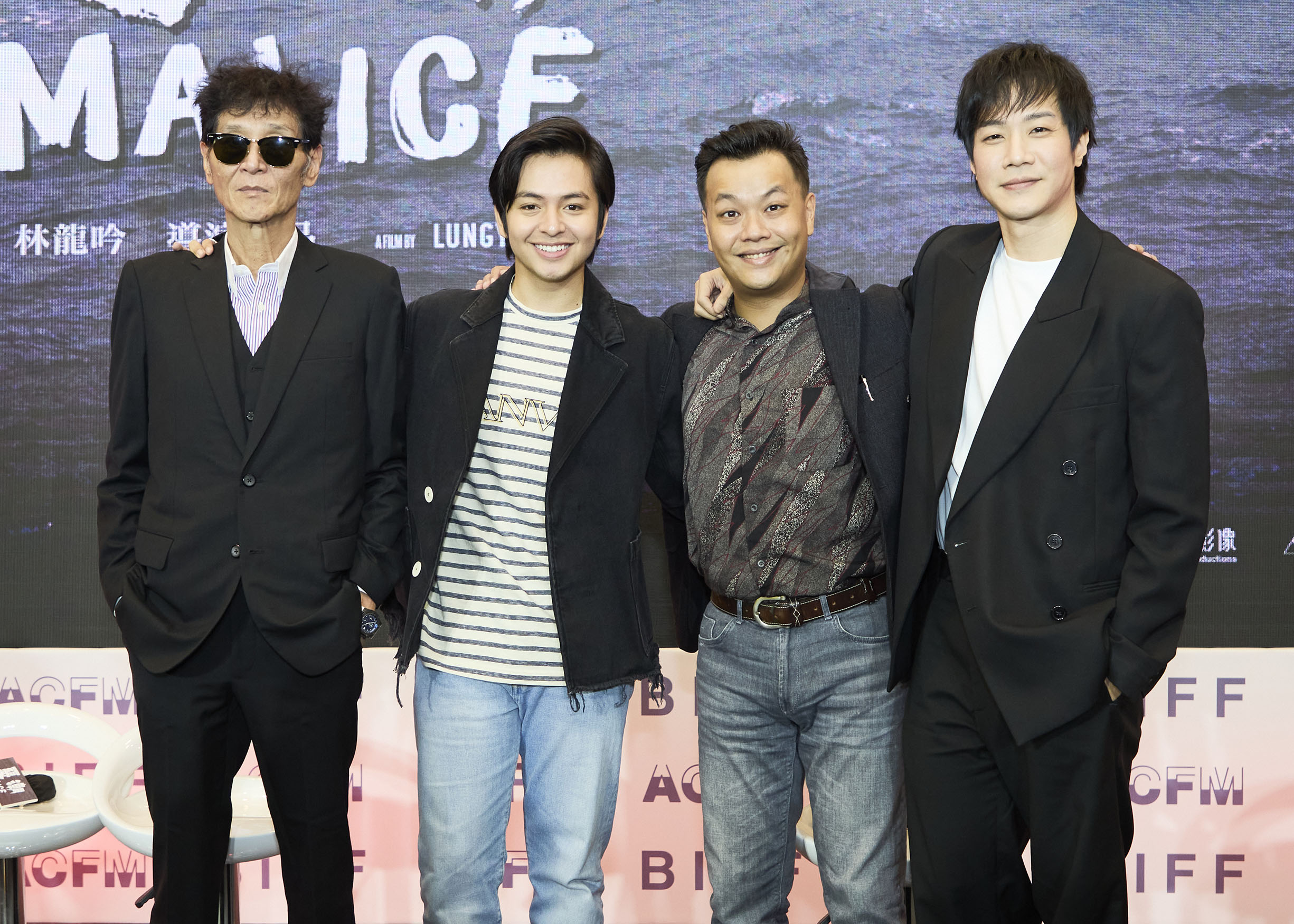 左起喜翔、印尼演員Angga Yunanda、導演林龍吟及薛仕凌出席該片卡司發布會。（大島影像製作提供）