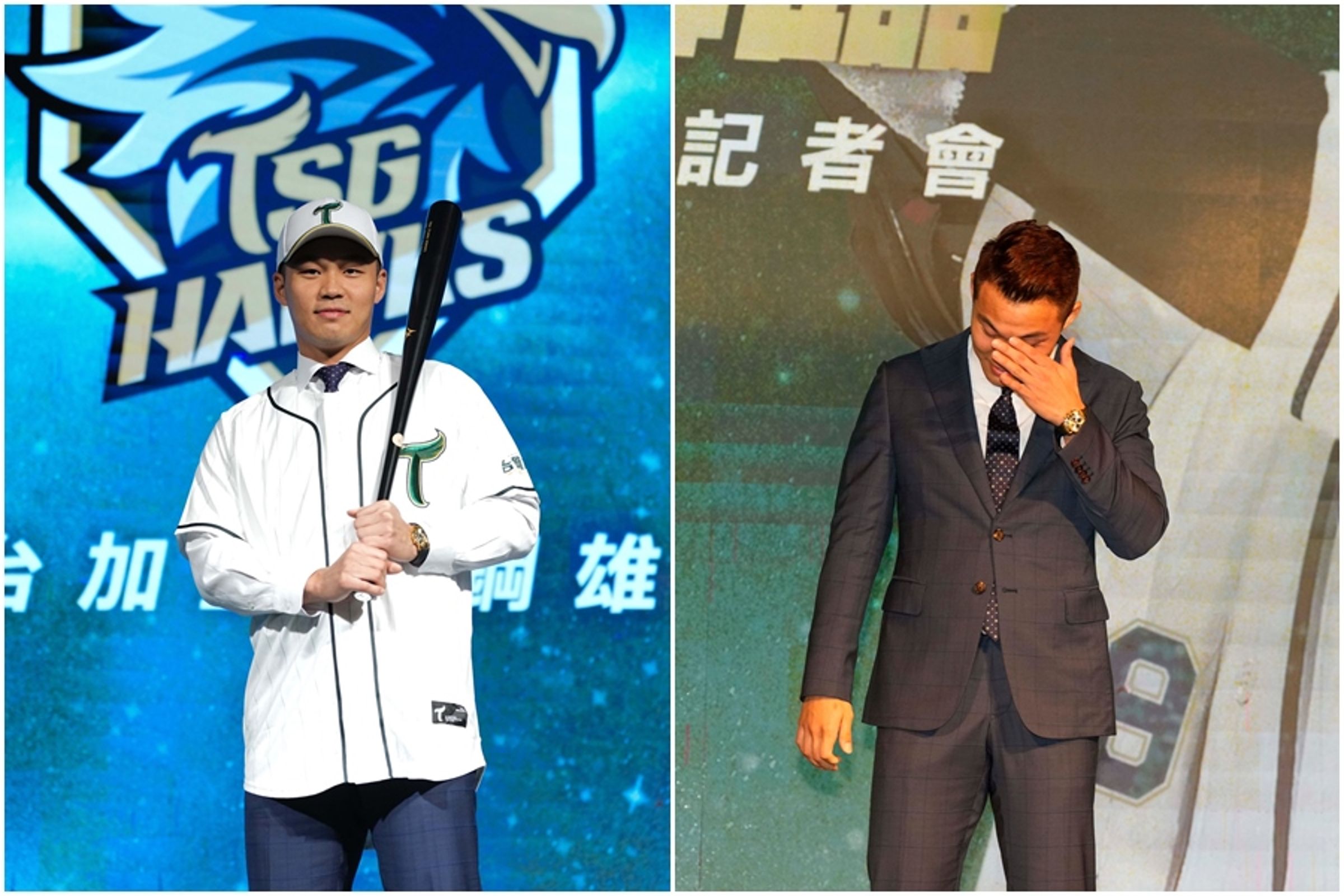 王柏融正式披上台鋼9號戰袍，加盟記者會上他感性落淚。（翻攝自王柏融 Po Jung Wang臉書）