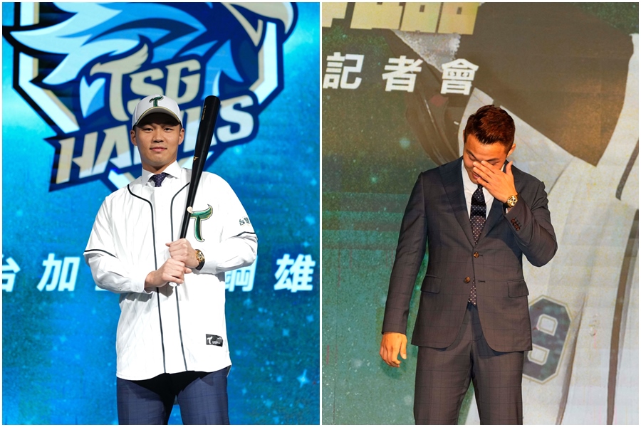 王柏融正式披上台鋼9號戰袍，加盟記者會上他感性落淚。（翻攝自王柏融 Po Jung Wang臉書）