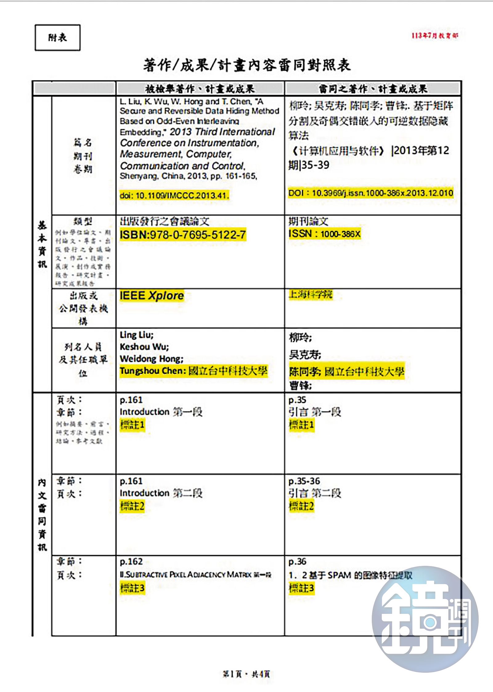 陳同孝2013年就涉及一稿二投，2篇學術論文內容高度雷同。（讀者提供）