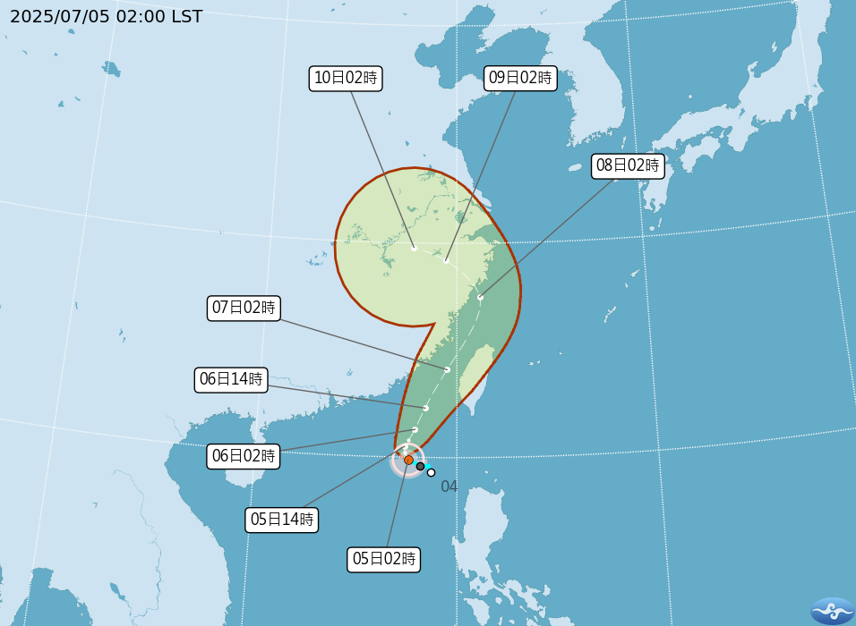 輕颱「丹娜絲」生成，最新路徑曝光。（翻攝自氣象署）