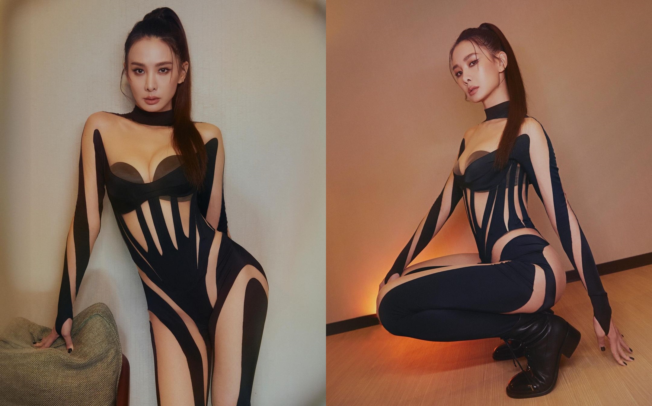 安心亞火辣鏤空緊身衣驚豔全場，全身沒有一絲贅肉。（翻攝IG@xinya_an）