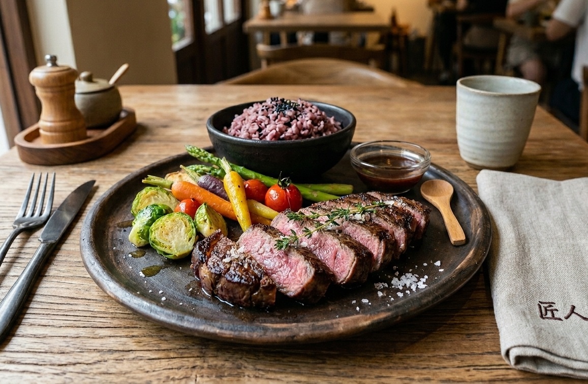 網友觀察發現，菜單只要加「熟成、手作、職人」這幾個字，價格就會往上調2至5成，貼文引發熱議，圖為示意圖。（圖為AI生成）