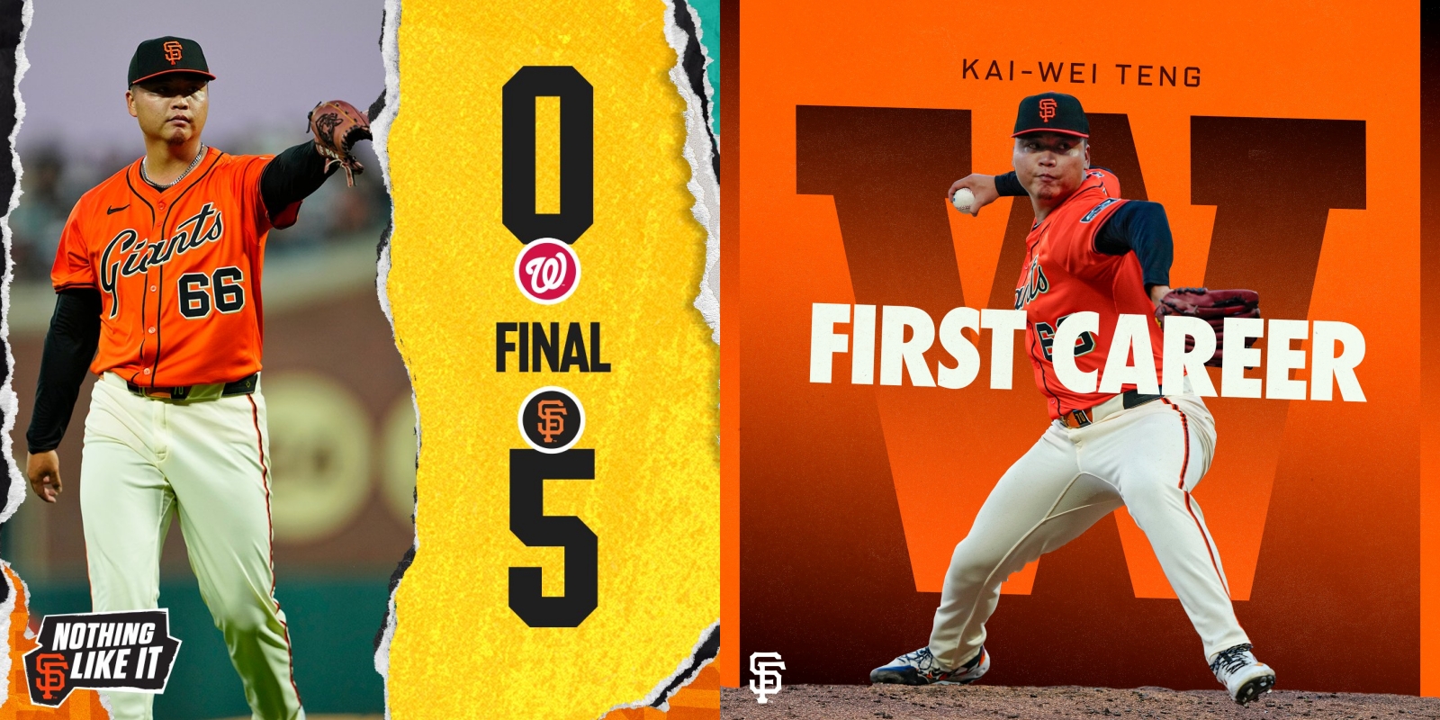 鄧愷威中繼登板5局0失分，奪下大聯盟生涯首勝。（翻攝自X @SFGiants）