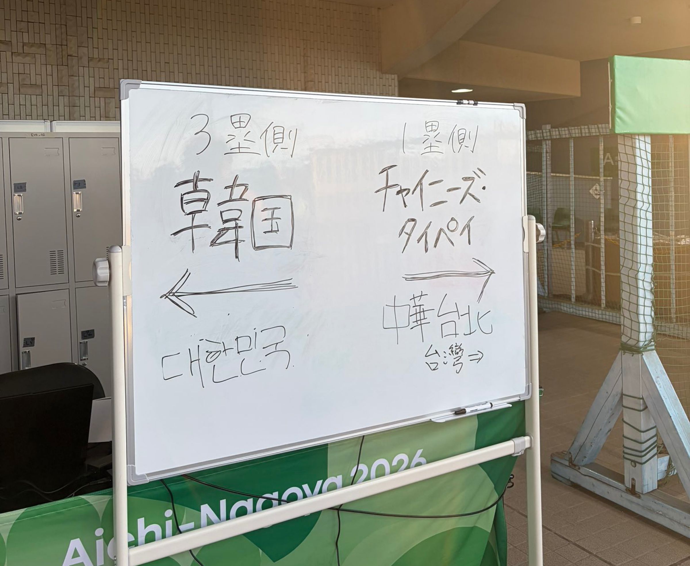 名古屋亞運棒球場邊,出現用手寫看板來引導應援區,讓網友相當傻眼。(翻攝X)