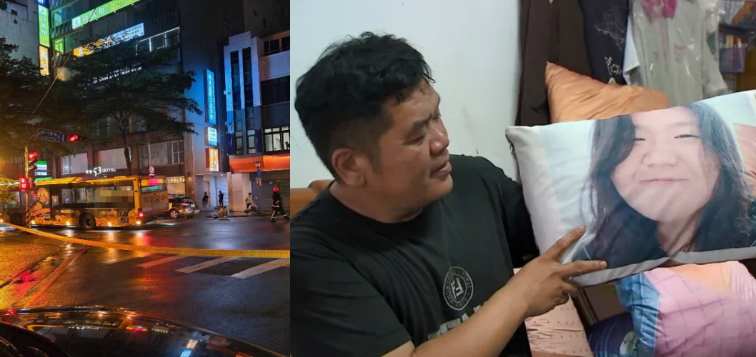 嘉陽高中一名女學生3年前同樣遭到巨業客運當場撞死，母親常穿著印有過世女兒頭像的衣服、抱著印有她頭像的抱枕痛哭。（翻攝畫面）