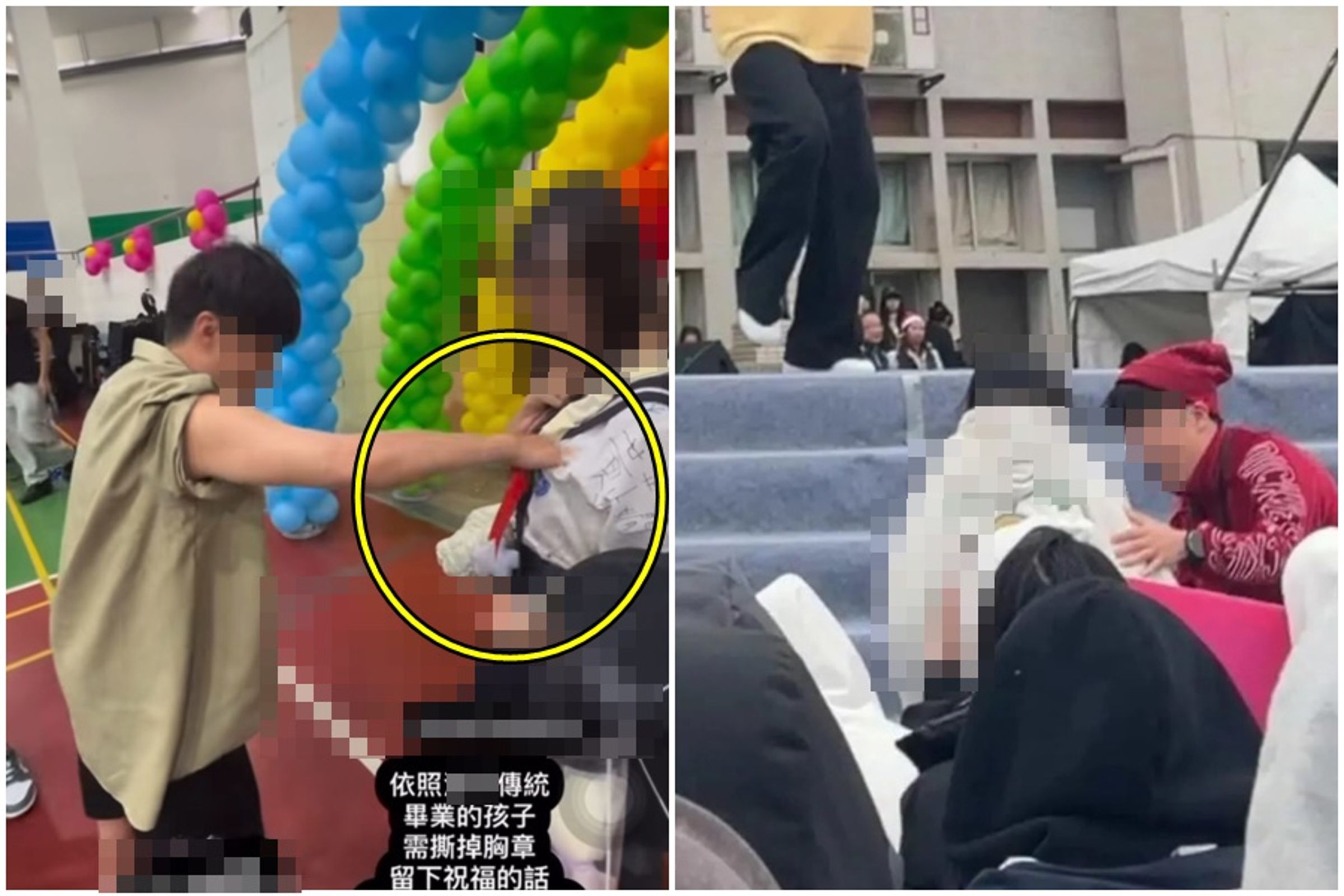 一名網友發文爆料王ADEN校園演出翻車真相,並同時爆料鼓勵學生上台的老師,撕女學生胸前口袋。(翻攝自Threads)