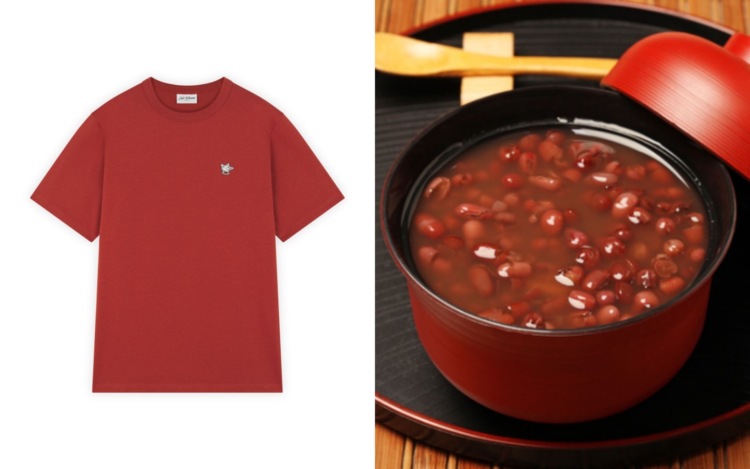 「紅豆紅」咖啡師狐狸頭Logo寬版短TEE。NT$3,700（Cafe Kitsuné提供）